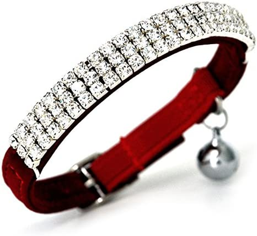 CHUKCHI Soft Velvet Safe Cat Adjustable Collar Bling Diamante with Bells,11 Inch for Small Dogs and Cats (Red) image number 6