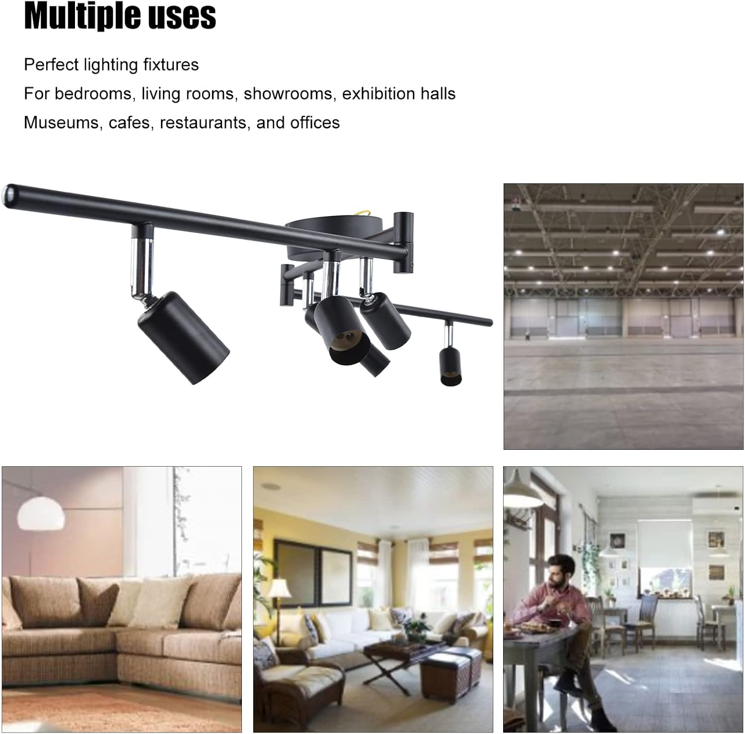 6 Way Ceiling Spotlight GU10 Base Socket, Track Lighting Kit Rotatable Lamp Head, Can Be Tilted 90&deg;, Adjustable Lighting Angle, for Showrooms, Exhibition Halls, Museums, Cafes, image number 6