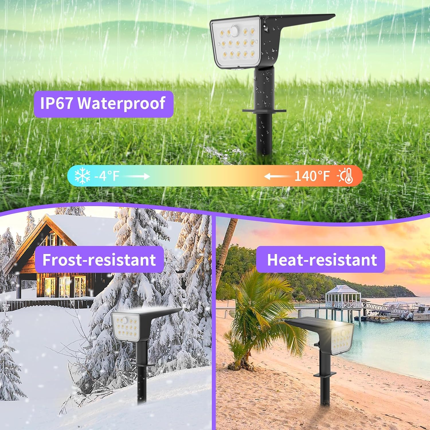 Solar Spot Lights Outdoor Motion Sensor: 4 Pack Solar Motion Sensor Outdoor Lights IP67 Waterproof, 2 Colour Modes and 3 Lighting Modes Garden Solar Spotlights for Landscape Pathway Porch Yard Pool image number 2