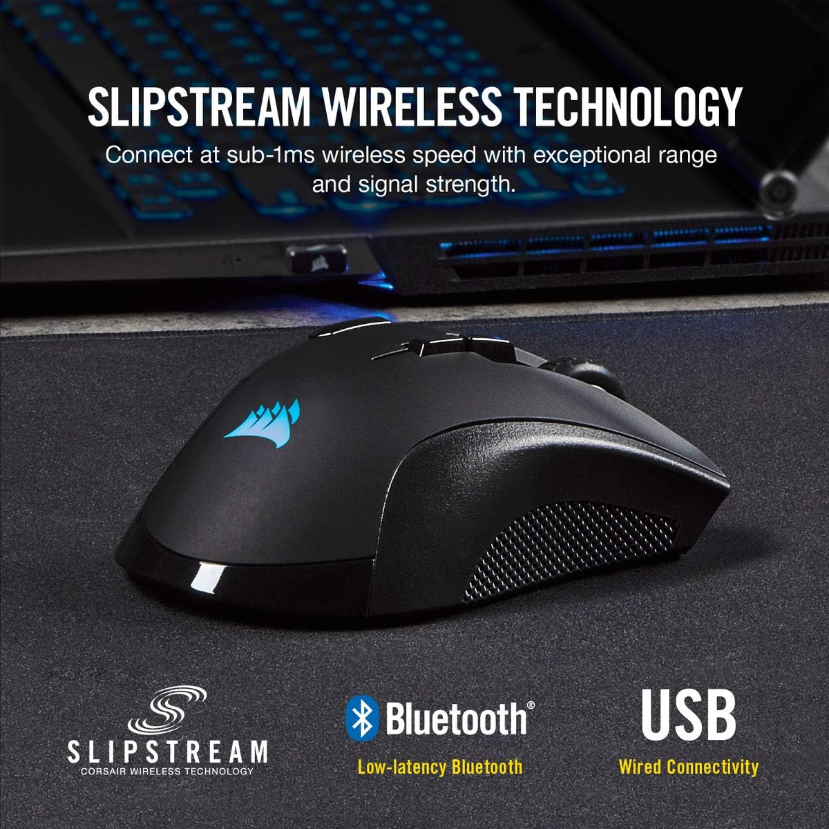 CORSAIR IRONCLAW Wireless RGB Rechargeable Gaming Mouse with Slipstream Technology - 18,000 DPI - 3-Zone RGB Multi-Color Backlighting - Black image number 5