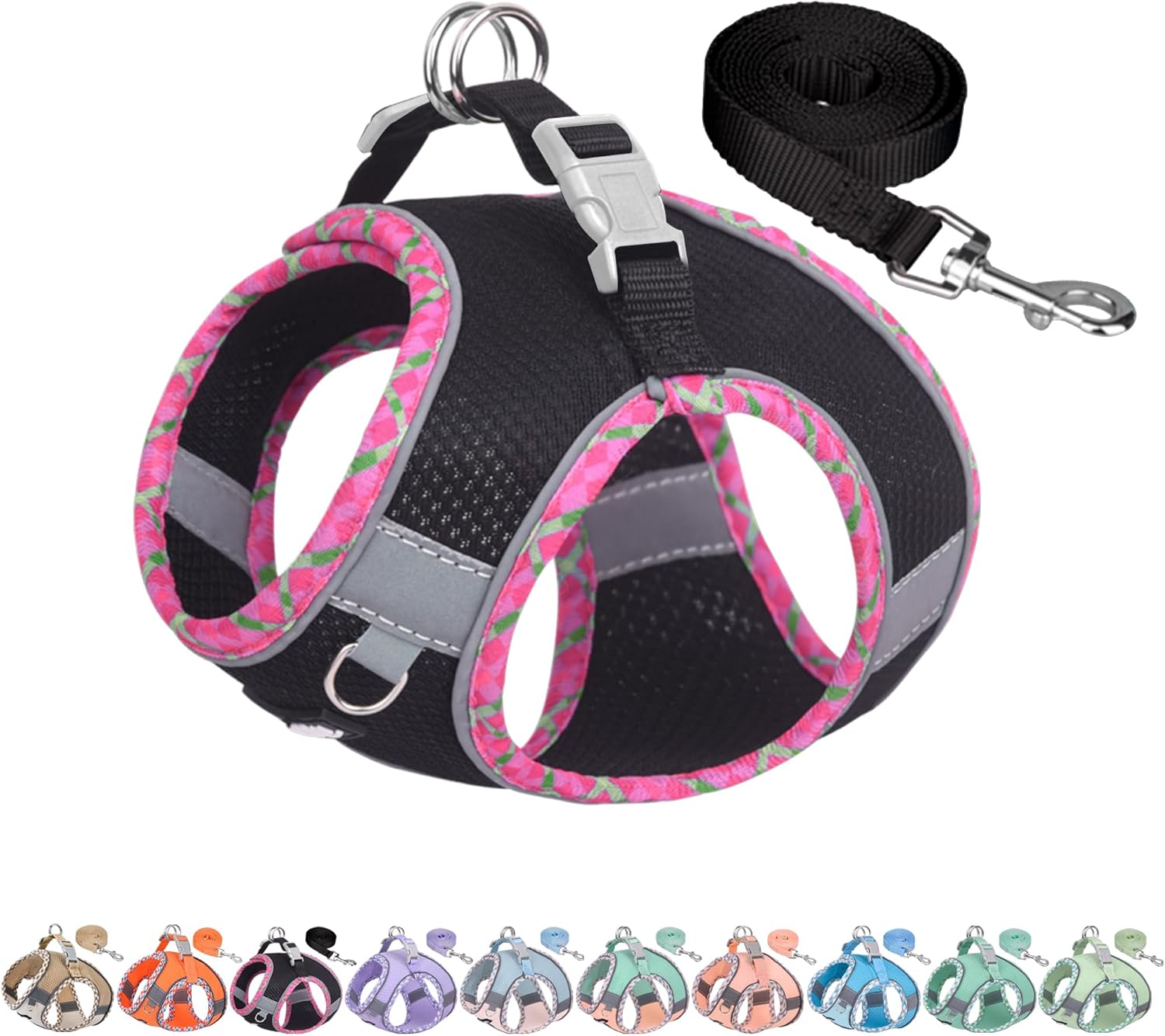 AIITLE Tiny Dog Harness - Lightweight Mesh Step-In Vest for Puppy, Reflective & Escape-Proof Design with High-Stick Magic Tape - Outdoor Use for Chihuahua, Maltese, Shih Tzu(Turquoise-Pink, XXXS)