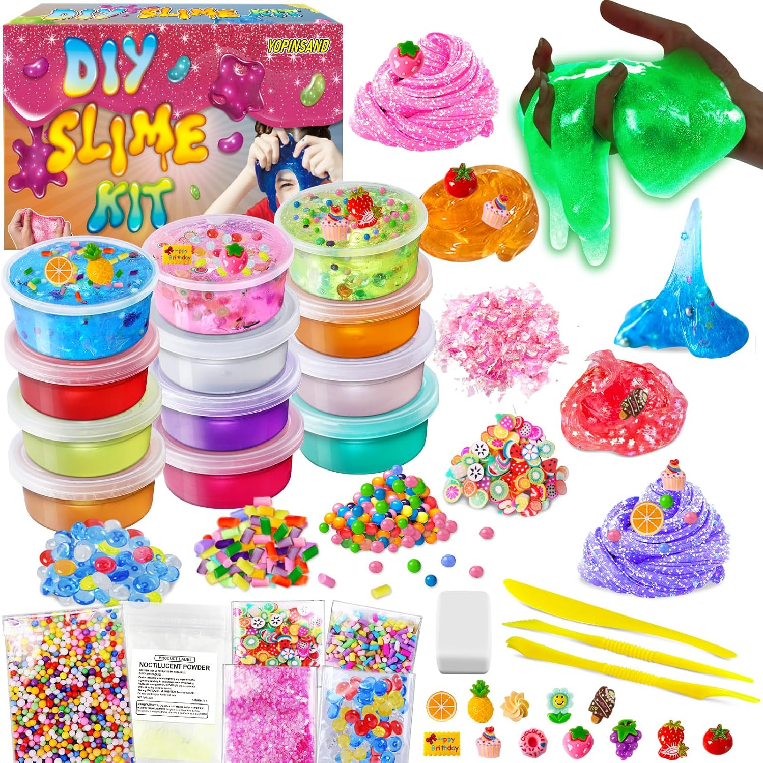 12 Cups DIY Slime Kit Slime Making Kit for Girls 10-12 Crystal Clear Slime Glow in the Dark Slime with Add-Ins Foam Balls Charms Slime Party Favours Gift Toys for Kids image number 6