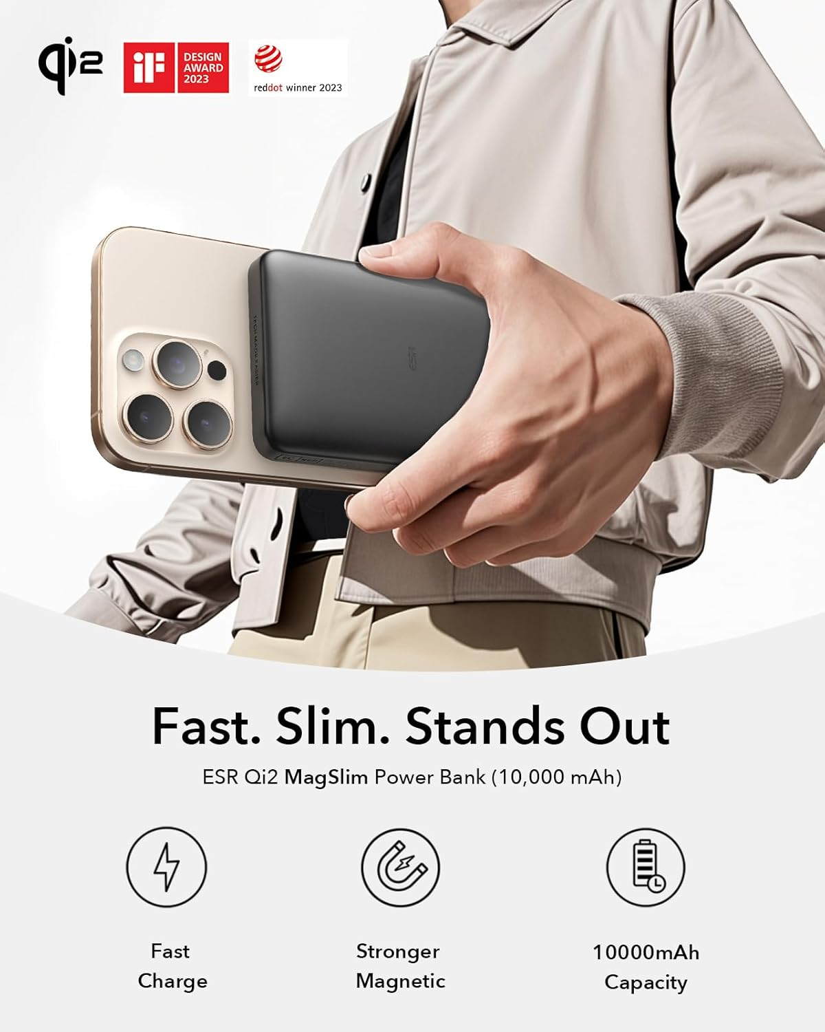 ESR for Magsafe Power Bank, Ultra-Compact 10,000Mah Magsafe Portable Charger, 15W Ultra-Fast Battery Pack, 27W USB-C Magslim Charger with Cable for Iphone 17/16/15/14/13/12, Black image number 6