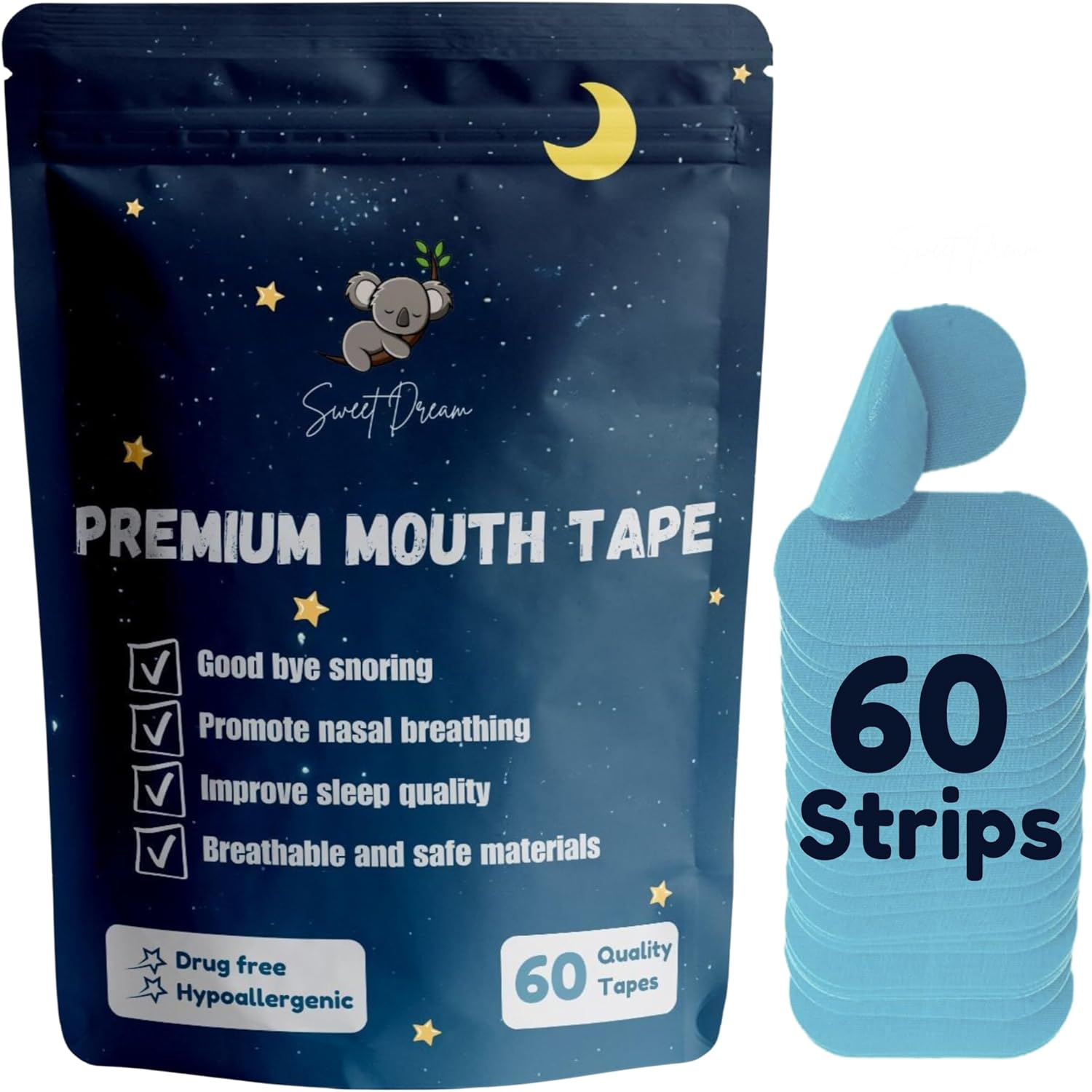 Mouth Tape for Sleeping - anti Snoring Device & Snore Reducing Aid - Improve Sleep Quality - Sleep Strips for Nasal Breathing, Promote Nose Breathing - Hypoallergenic Sleep Tape - Strong Medical-Grade Adhesive - 60 Counts image number 4