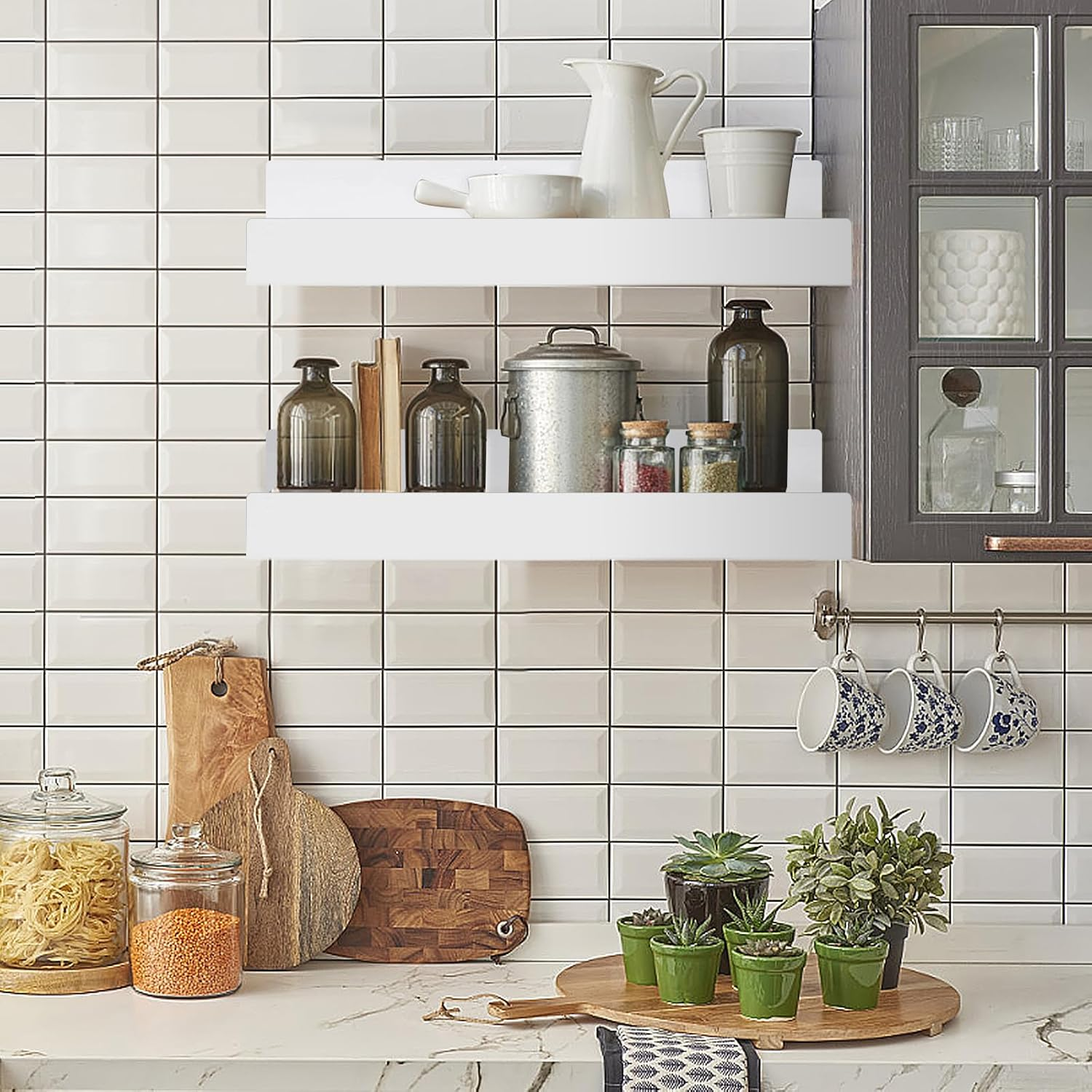 4 Pack Wall Floating Shelves, 30Cm U Shape Acrylic Wall Storage Shelves, Easy Installation Multifunctional Display Stand for Vinyl Record, Books (White) - Black image number 3