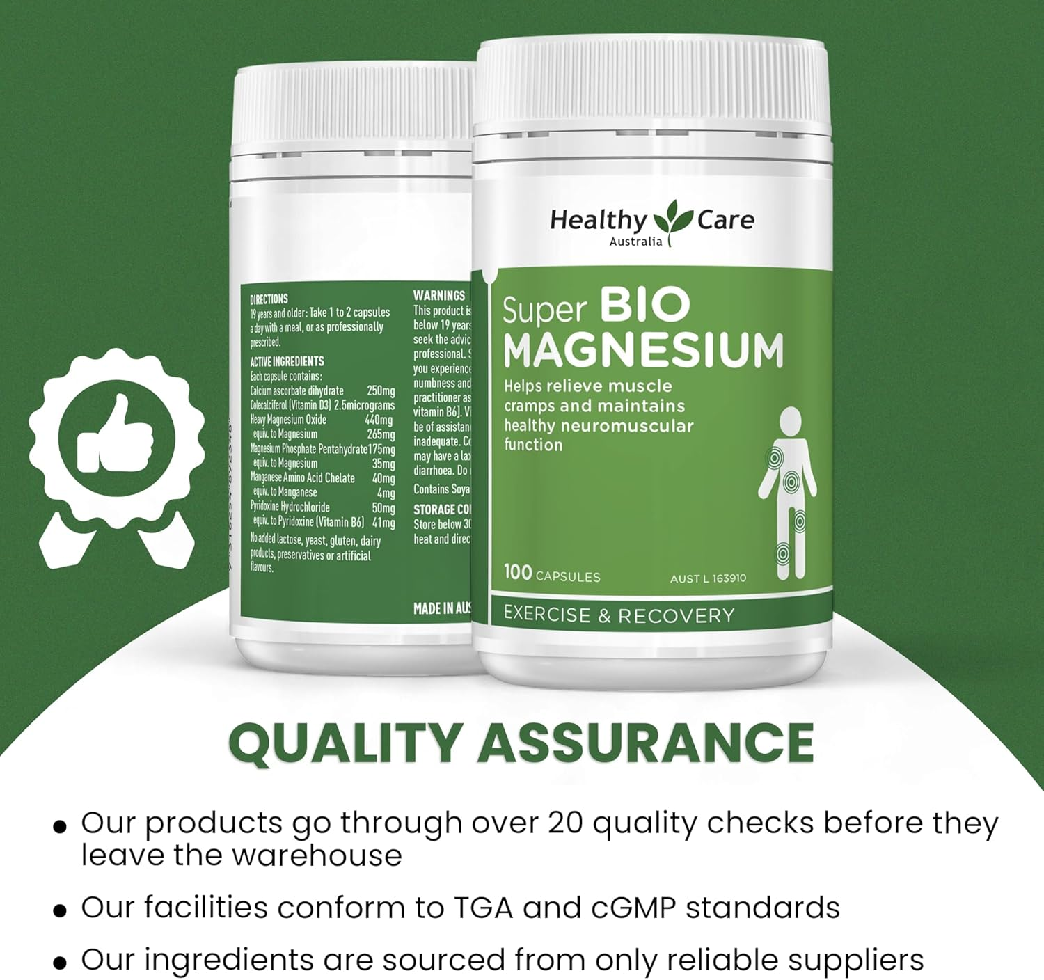 Healthy Care Super Bio Magnesium Capsules - Comprehensive Muscle and Neuromuscular Support - Premium Quality Dietary Supplement - 100 Capsules image number 4