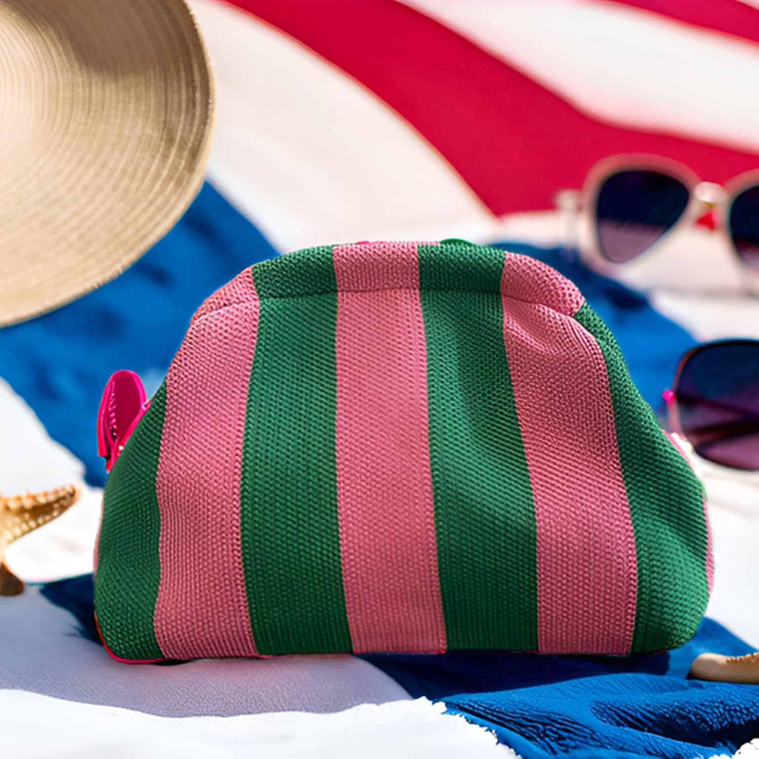 Colorful Woven Dumpling Bag for Women - Striped Crochet Evening Clutch Purse for Summer Beach Outings