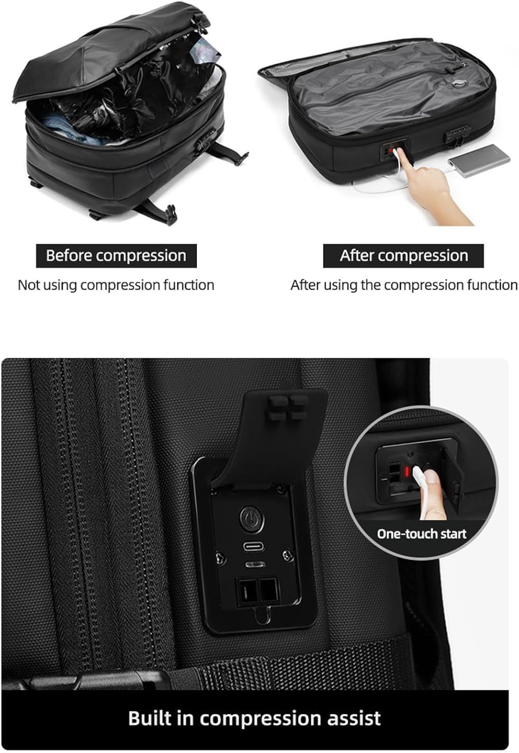 Vacuum Backpack for Travel 60L Expandable Travel Backpack with Compression Lock Water-Resistant Design for Hiking Camping Daily Use image number 3