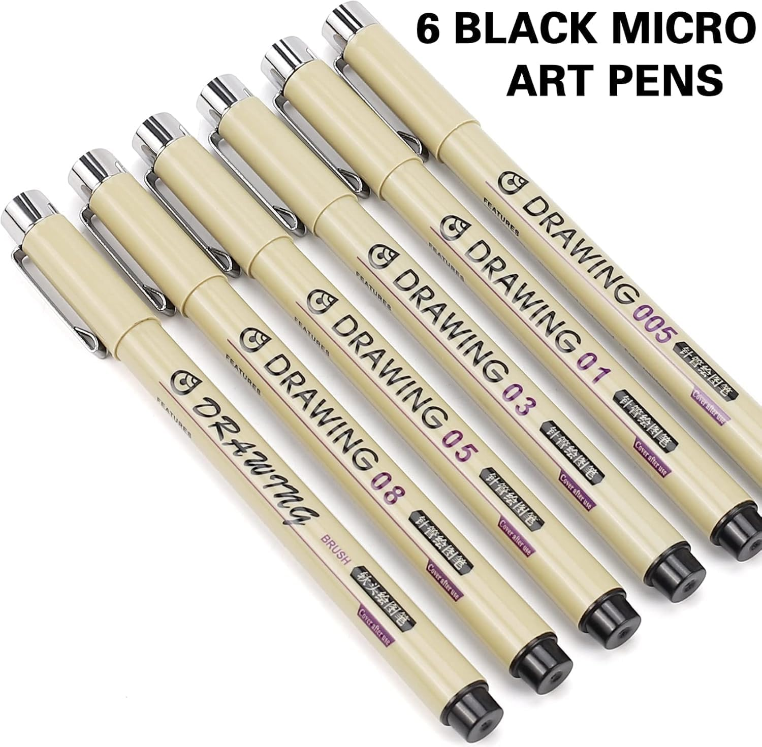 Micro Fineliner Drawing Art Pens: 6 Black Fine Line Waterproof Ink Set Artist Supplies Archival Inking Markers Pigment Liner Journaling Sketch Outline Manga Anime Sketching Watercolor Painting (6) image number 1