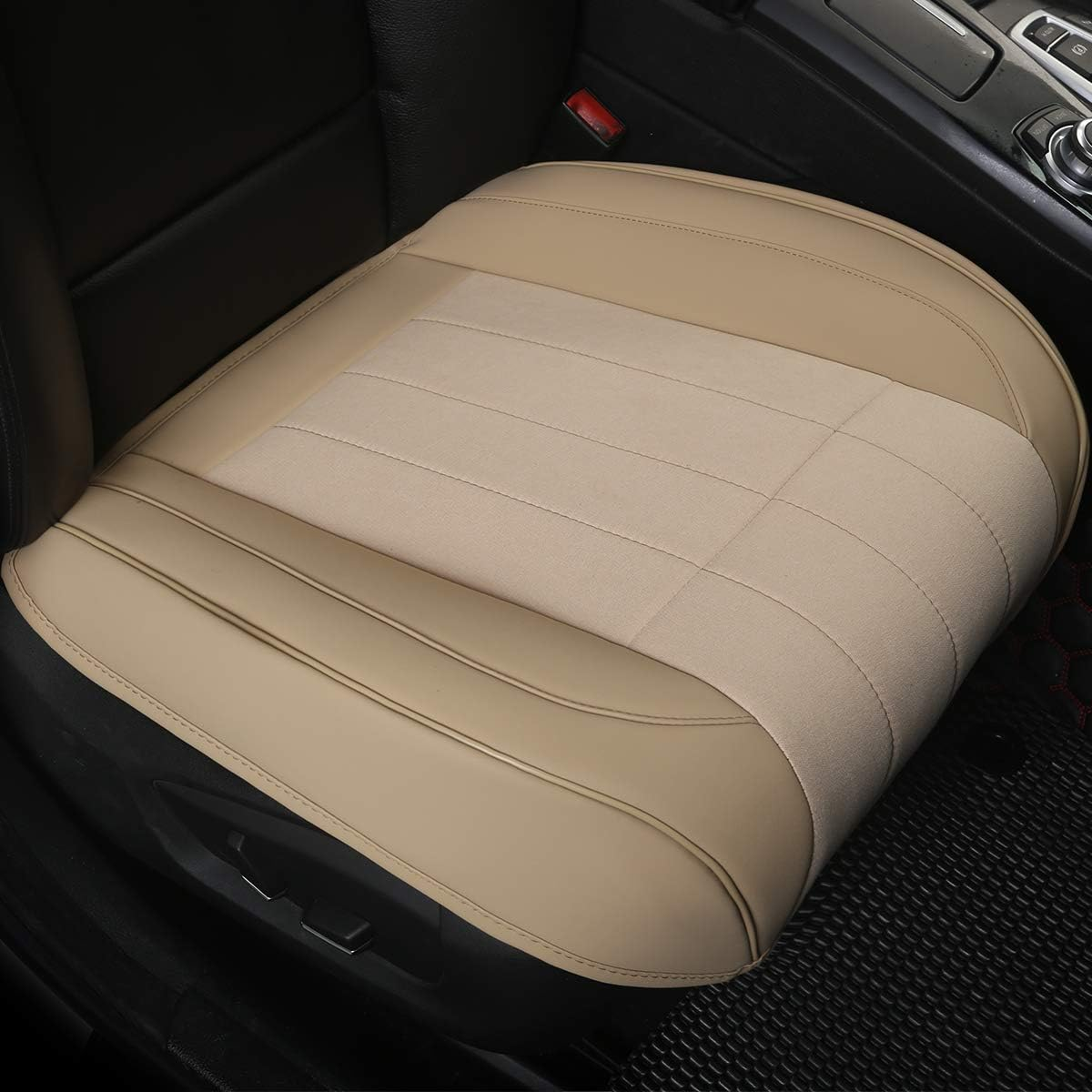 EDEALYN (1 PCS Car Seat Bottom Cover PU Leather and Linen Stitching Car Seat Cover Automotive Interior Front Car Seat Protector Driver Seat Cover (Black - Linen)