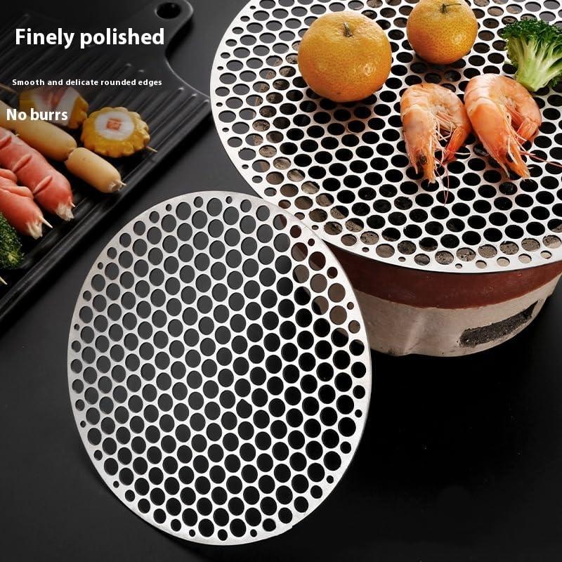 Round Grill Grates, Stainless Steel round Grill Net Steam Mesh Rack, BBQ Mat Carbon Furnace Steam Nets Barbecue Rack for Camping Outdoor Picnic (Silver-26Cm) - Black-28Cm image number 4