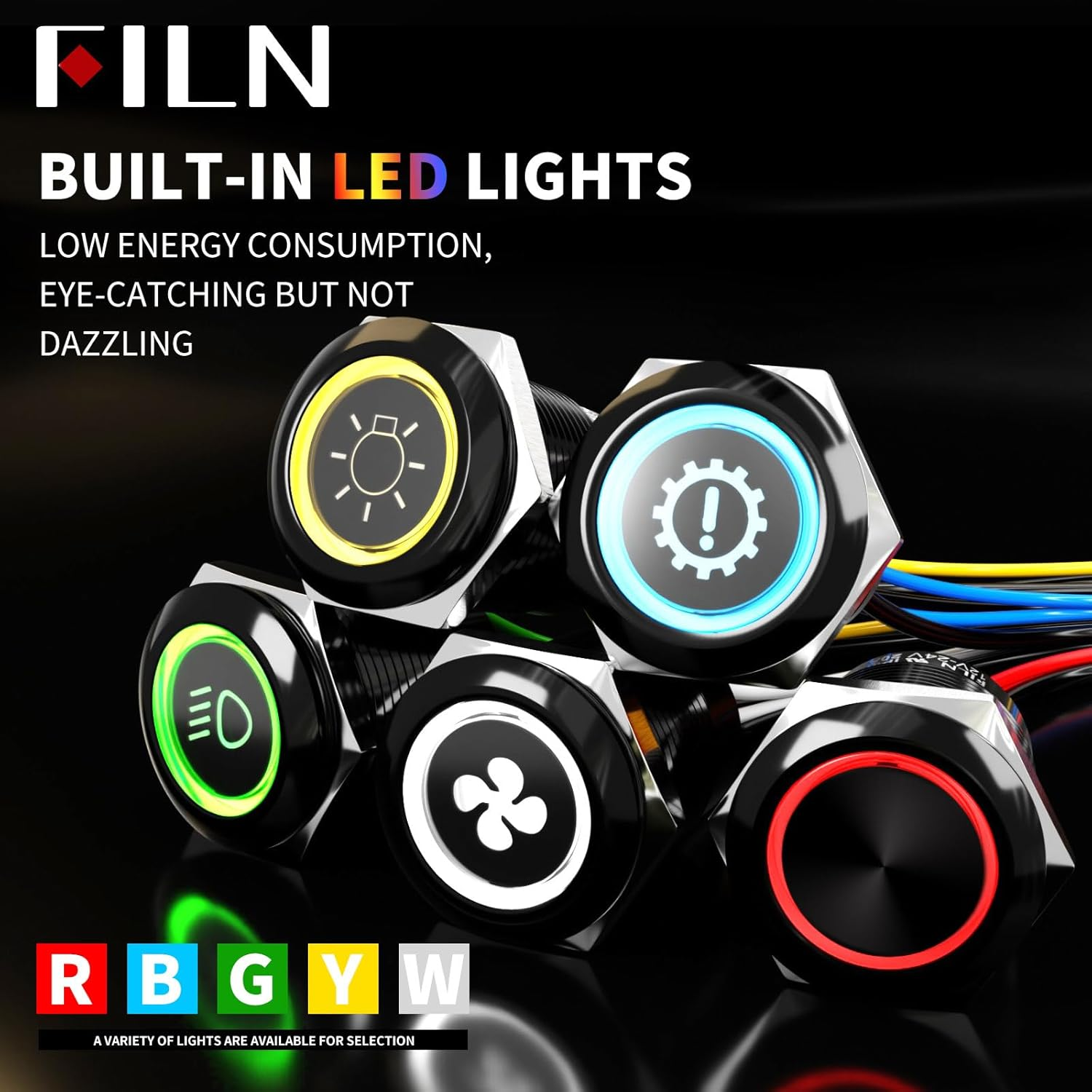 FILN-2PCS Latching Pushbutton Switch Power Includes 180 Replacement Symbols 12V 19Mm Mounting Hole 20A IP67 Waterproof for Cars Boat(Green) - Blue-Latching-12V -24V image number 6