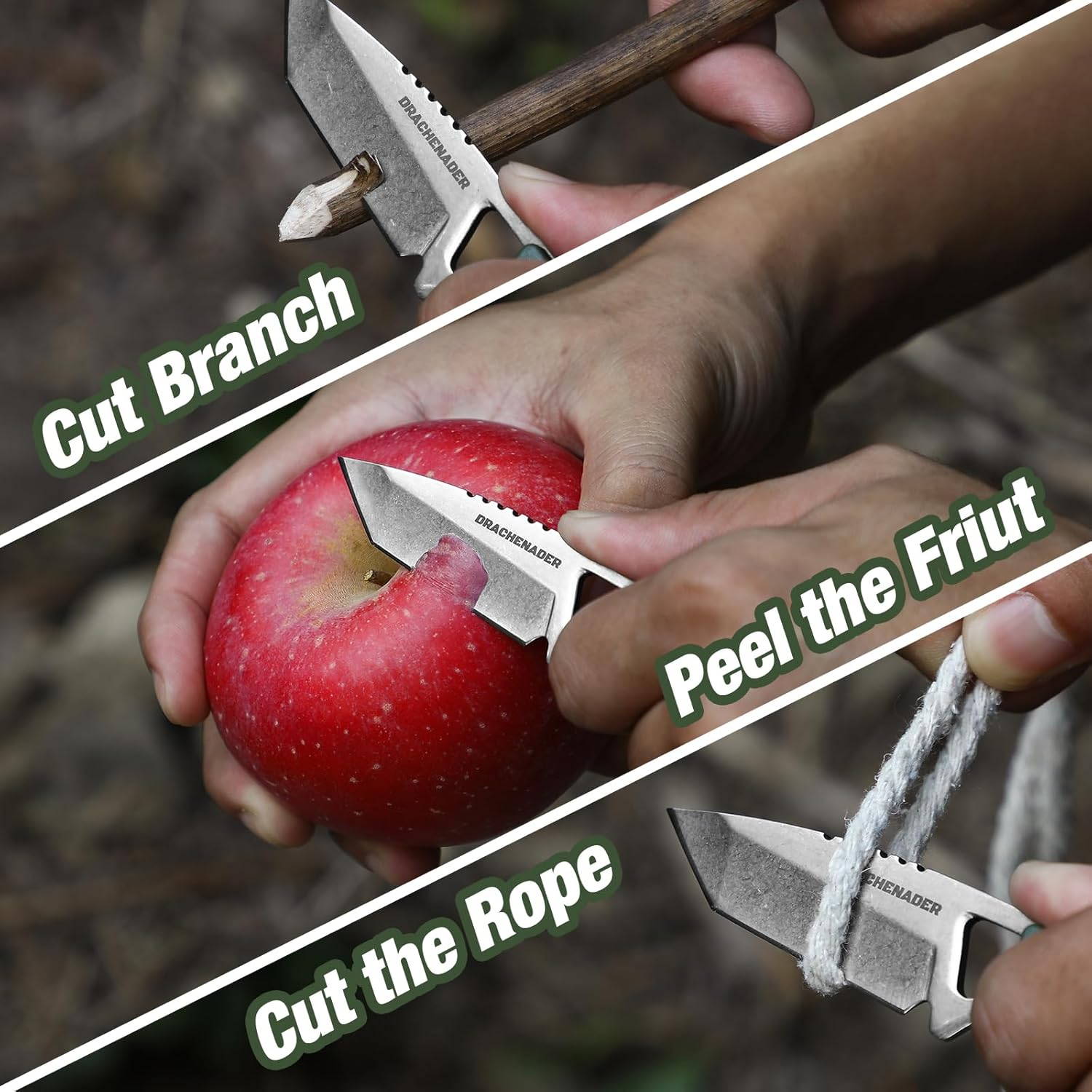 DRACHENADER Neck Knife, Tanto Small Fixed Blade Knife 5Cr13Mov Stainless Steel Neck Knife with Sheath and Necklace Plactic Mini Small Edc Knife for Men and Women, Full Black image number 1