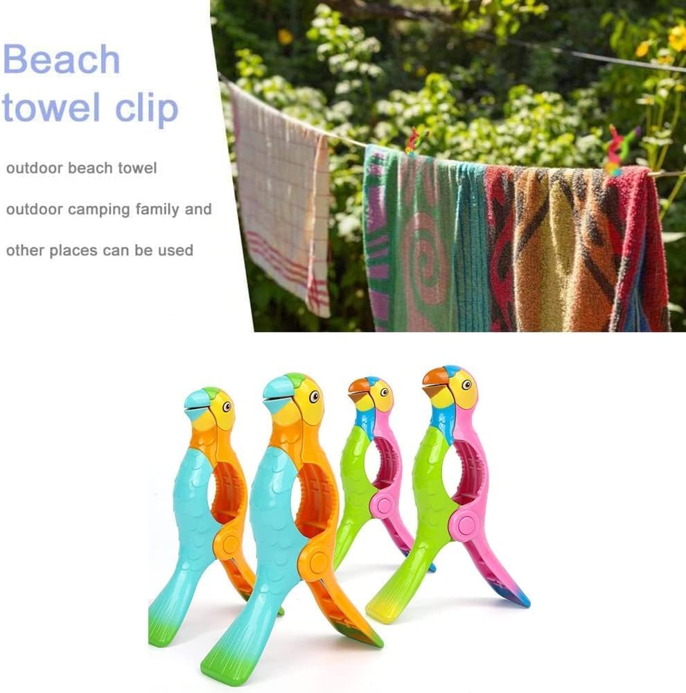 4 Pcs Beach Towel Clips, Lounge Chairs Clips, Parrot Towel Clips for Beach Chairs, Strong Towel Clips for Keep Your Cloth or Towel from Blowing for Cruise, Beach, Patio, Pool image number 4