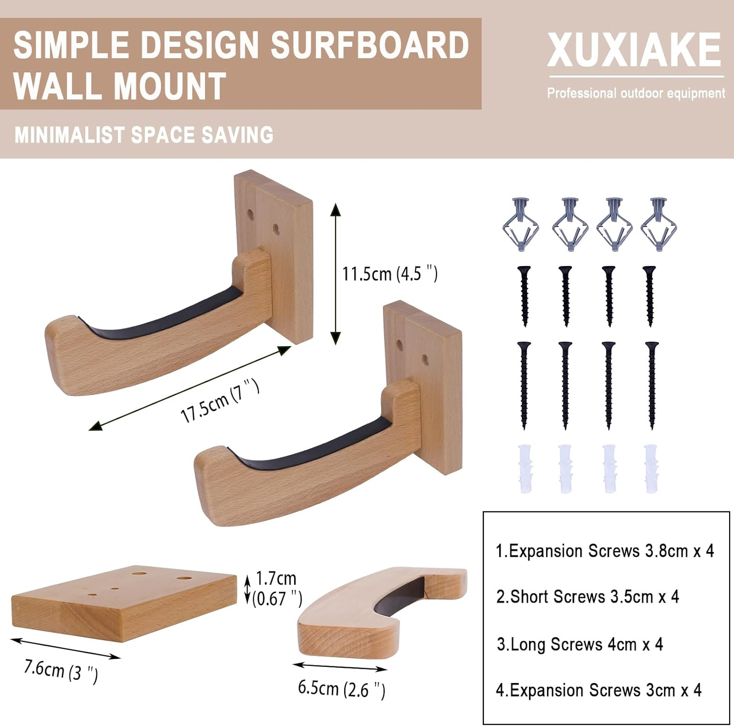 Surfboard Wall Mount Wooden Surf Board Wall Racks for Storage and Display Your Surfboards/Skimboards/Skateboards image number 1