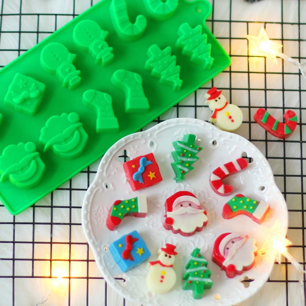 3 Pack Christmas Silicone Mould, Yucool Silicone Candy Baking Mould for Party Decoration, Xmas Gift,With Shape of Christmas Tree, Santa Head