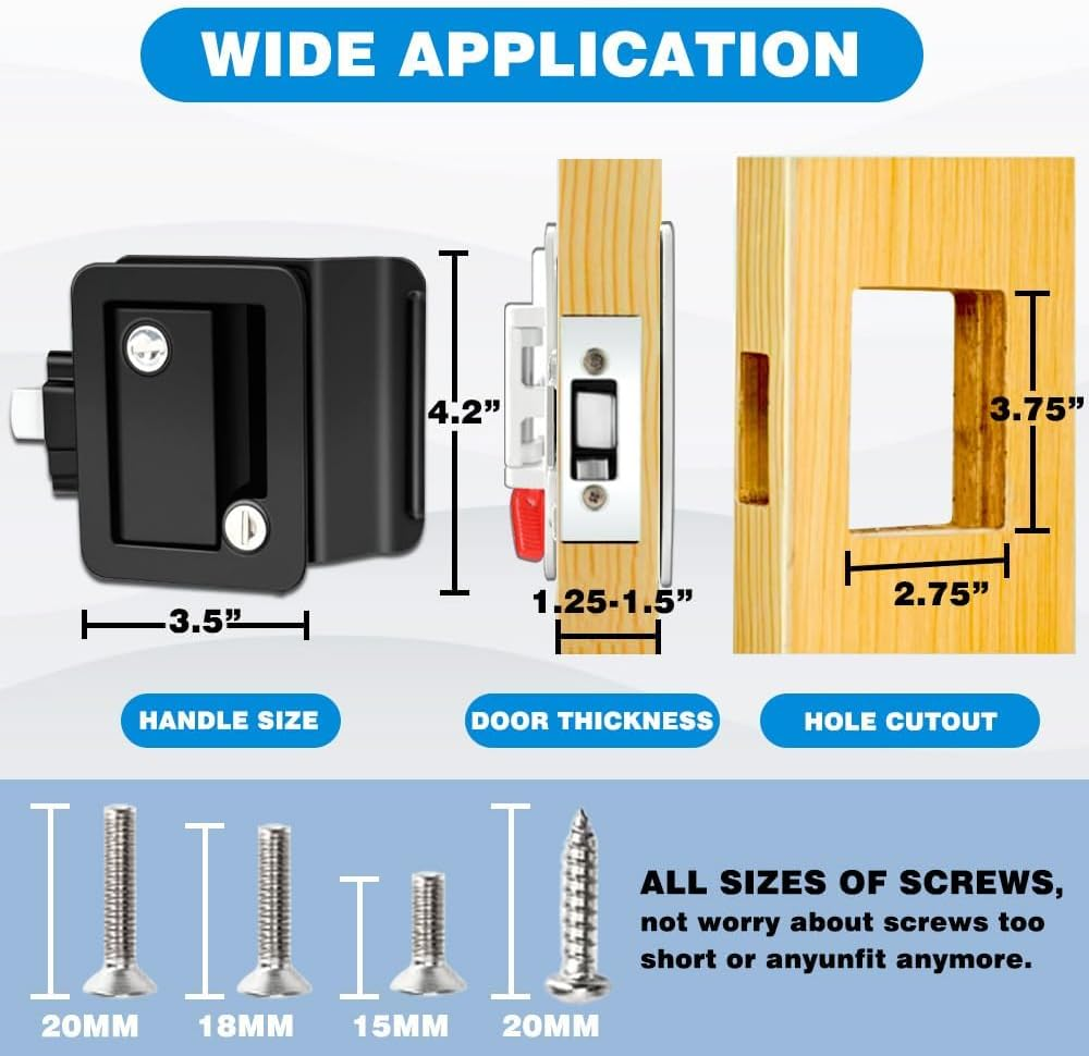 RV Murts RV Door Lock Replacement with Paddle Deadbolt, 100% Mental Camper Door Latch, Zinc Alloy Travel Trailer Entry Door Locks, RV Door Latch 4 Keys, Camper Door Lock Kits, RV Door Handle, Black. image number 1