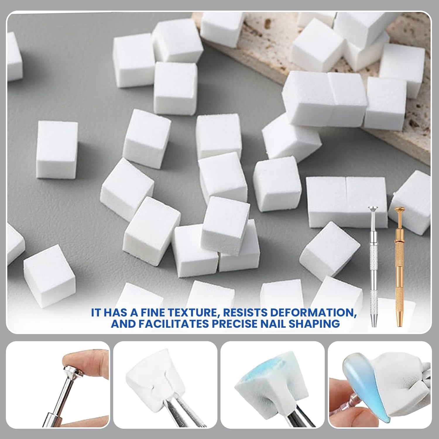 Agwenkui 100 Pcs Nail Sponges with Metal Grabber, Nail Buffer Block, Nail Art Tools Sponge Brush - Essential Nail Art Tools and Nail Tools for Creating Gradient and Ombre Nail Designs (Gold) image number 3