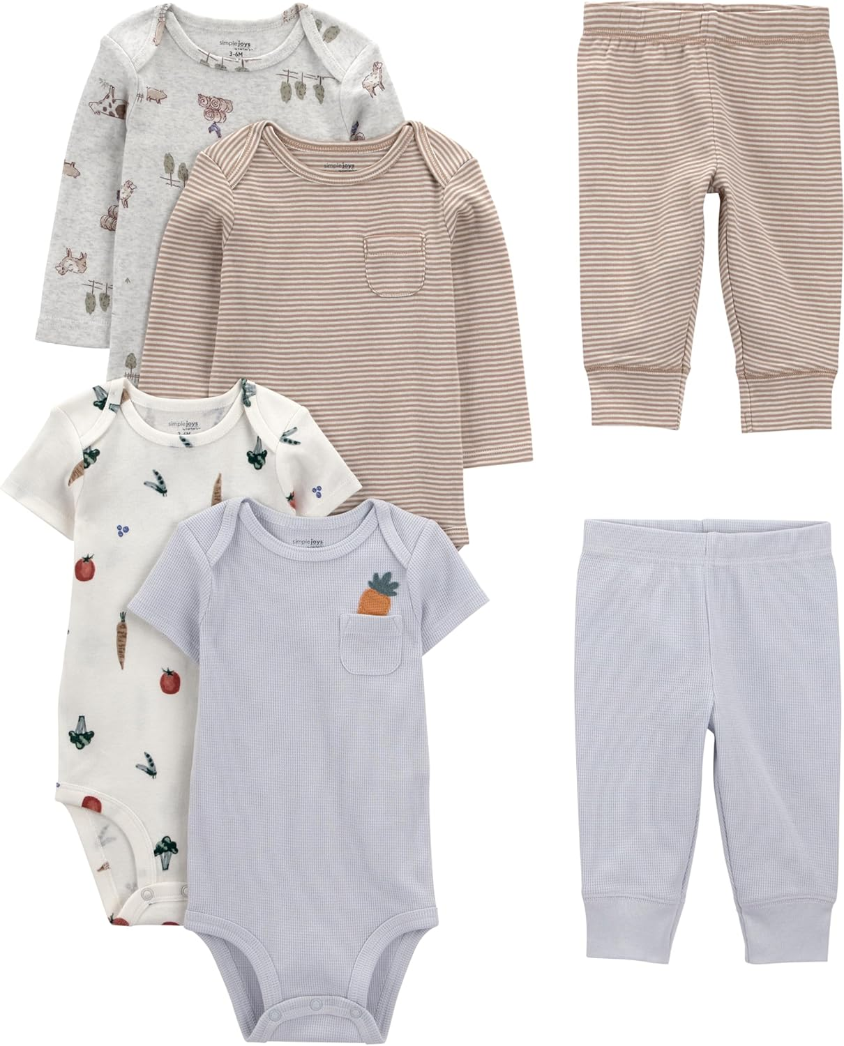 Simple Joys by Carter'S Unisex-Baby 6-Piece Bodysuits (Short and Long Sleeve) and Pants Set