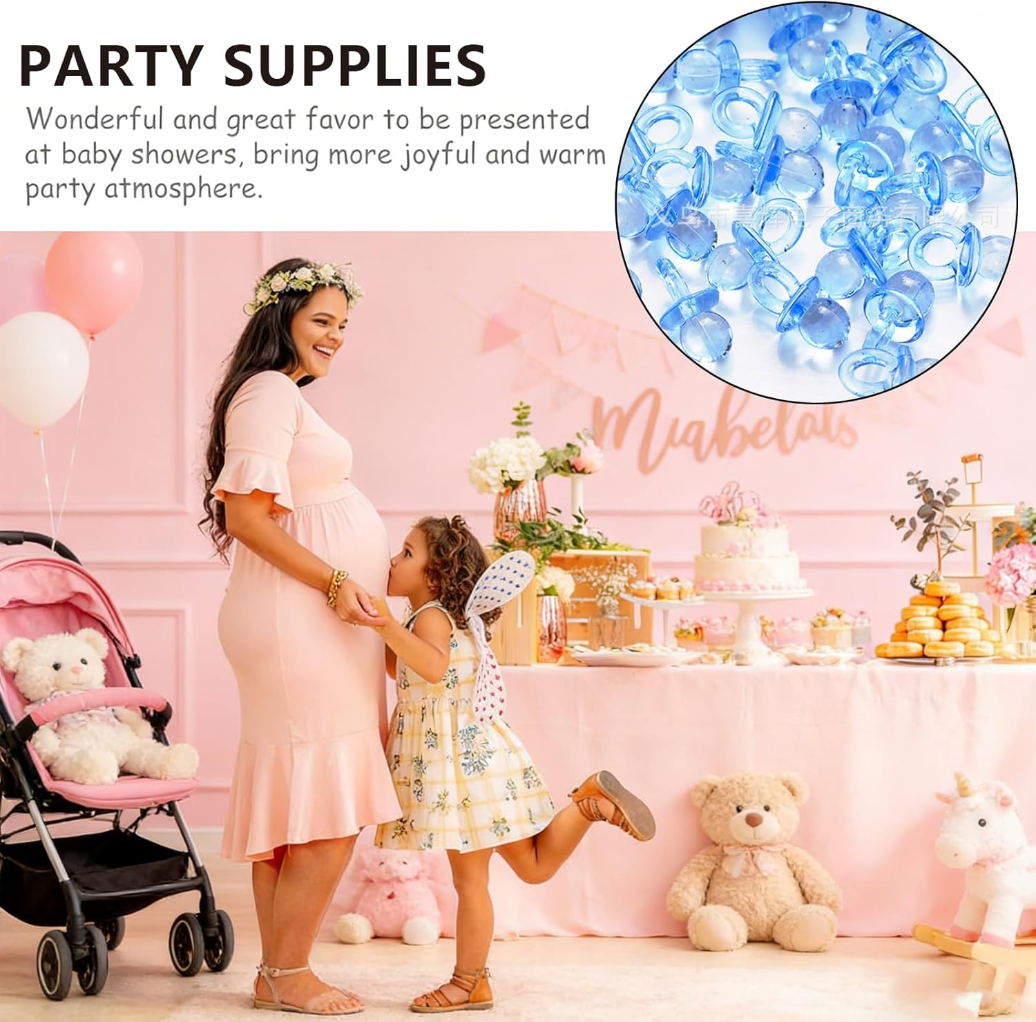 100-Piece Mini Clear Acrylic Pacifiers - Pink & Blue Dummy-Themed Baby Shower Decorations for Table Decor, Party Favors & Games