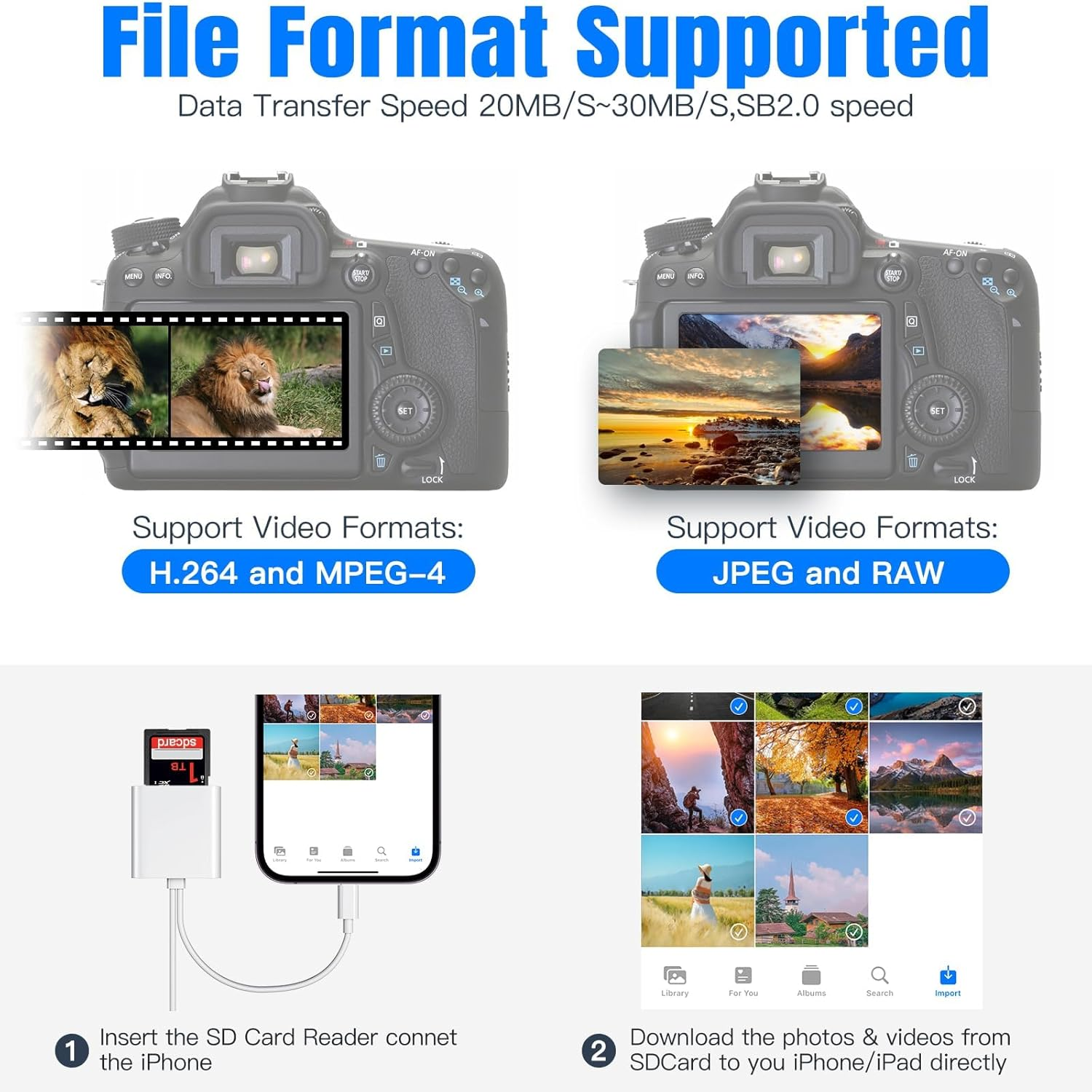 SD/TF Card Reader USB C, Dual Card Slot Memory Card Reader Lightning/Sd Card Adapter for Microsd SDHC SDXC, Compatible with Laptop, PC, Camera, Iphone 17/16, Macbook Pro/Air, Ipad Pro image number 2