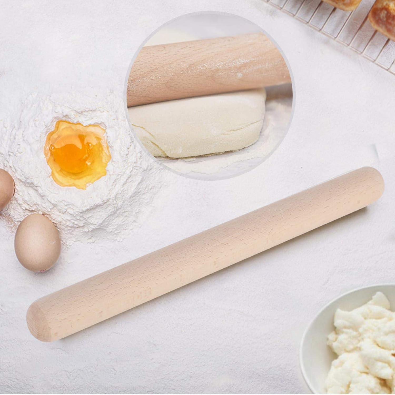 Home Solid Wood Rolling Pin Cake Pastry Pizza Rolling Pin Baking Tool Kitchen Utensils for Pasta, Cookie Dough, Pastry, Bakery, Pizza, Fondant, Chapati(39Cm) image number 4