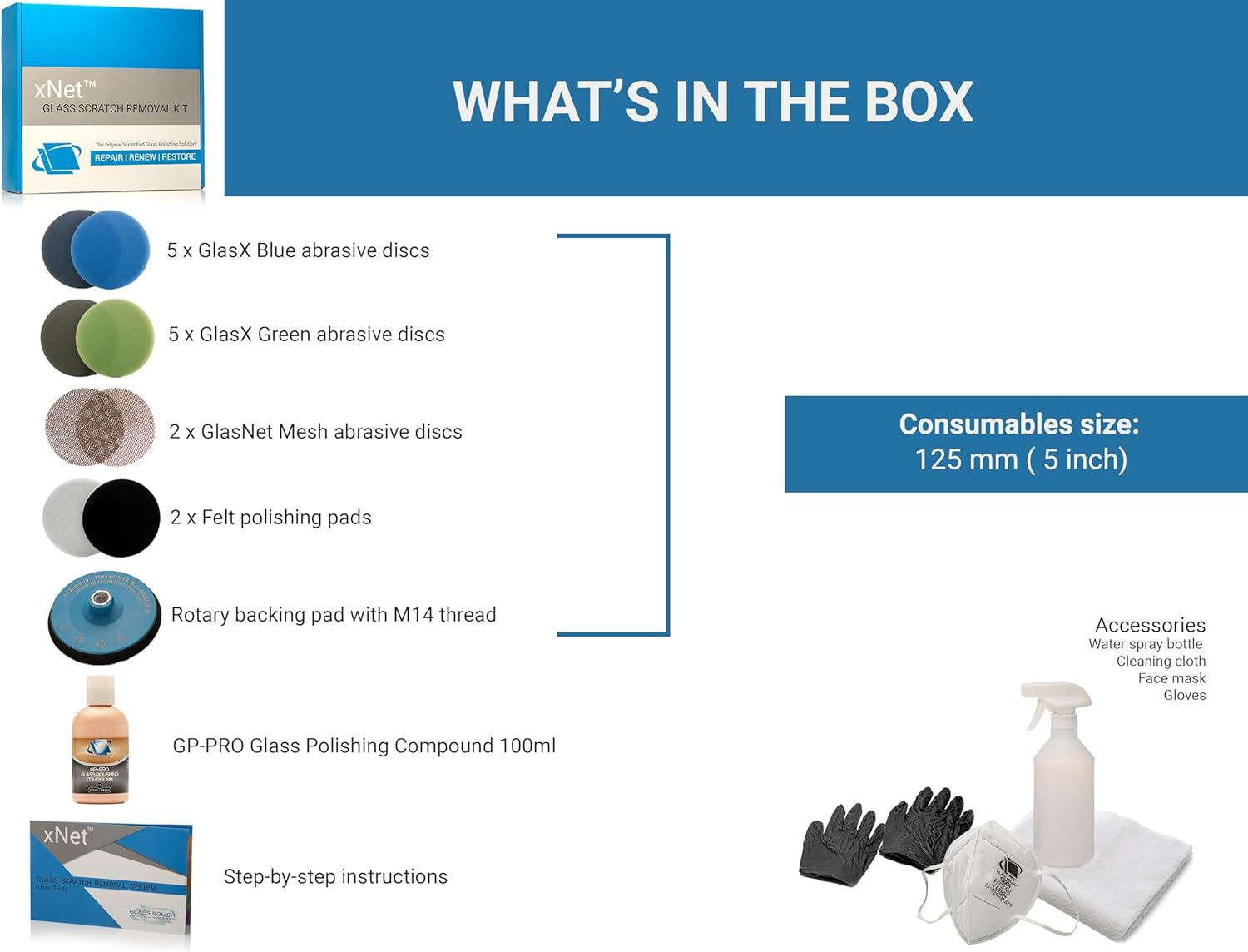 Glass Polish 125Mm (5&rdquo;) PRO Glass Scratch Removal Kit for Professional Glass Polishing, Removes Scratches, Graffiti, Water Damage, and Acid Etching, Restores Original Condition image number 5