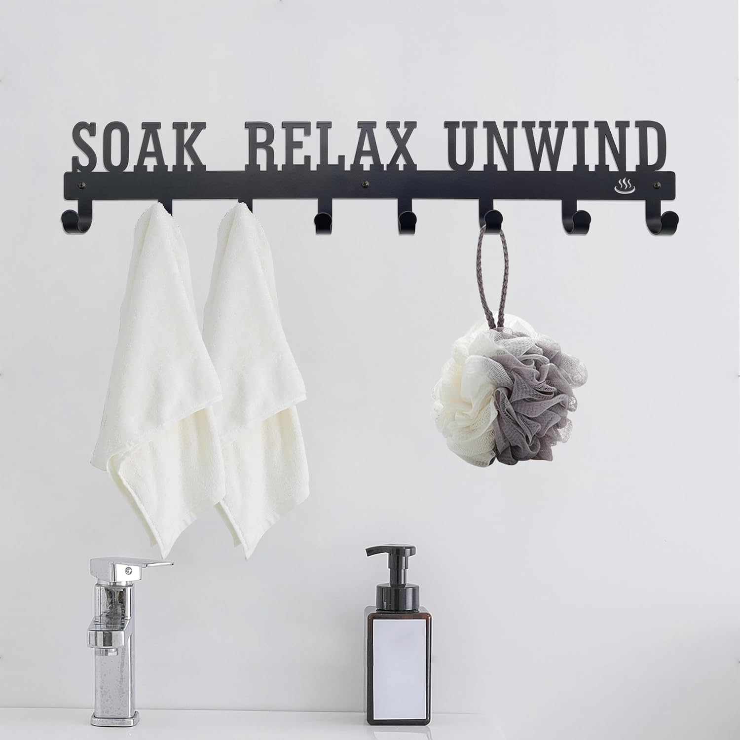 Noxozoqm Hot Tub Towel Rack for Outdoor 16.5 Inches, Hot Tub Accessories Holder with 8 Hooks, Towel Rack for Bathroom and outside Hot Tub, Wall Mount Towel Organizer for Towels,Coats and Robes, Black image number 4