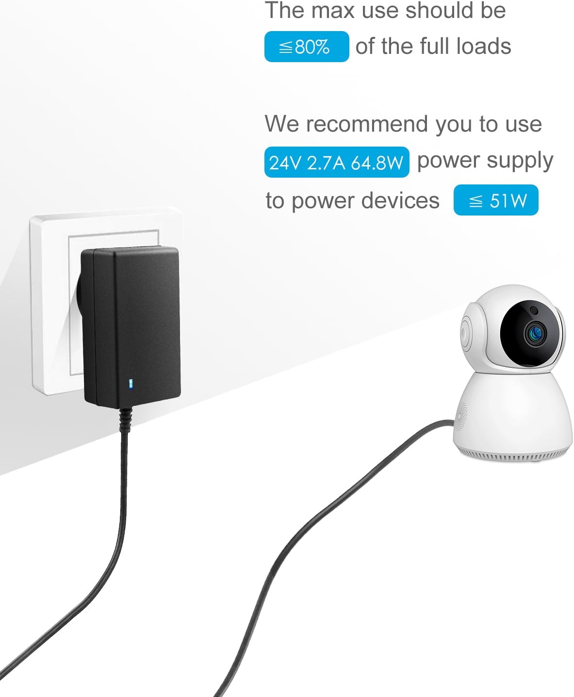 ALITOVE 24V Power Supply 24 Volt 2.7A 65W AC/DC Adaper 220-240V AC to DC Power Converter Cord with 5.5X 2.5Mm Tip for 24V 0~2700Ma Devices LED Strips Printer Soundbar Electronic LCD Monitor Pump image number 4