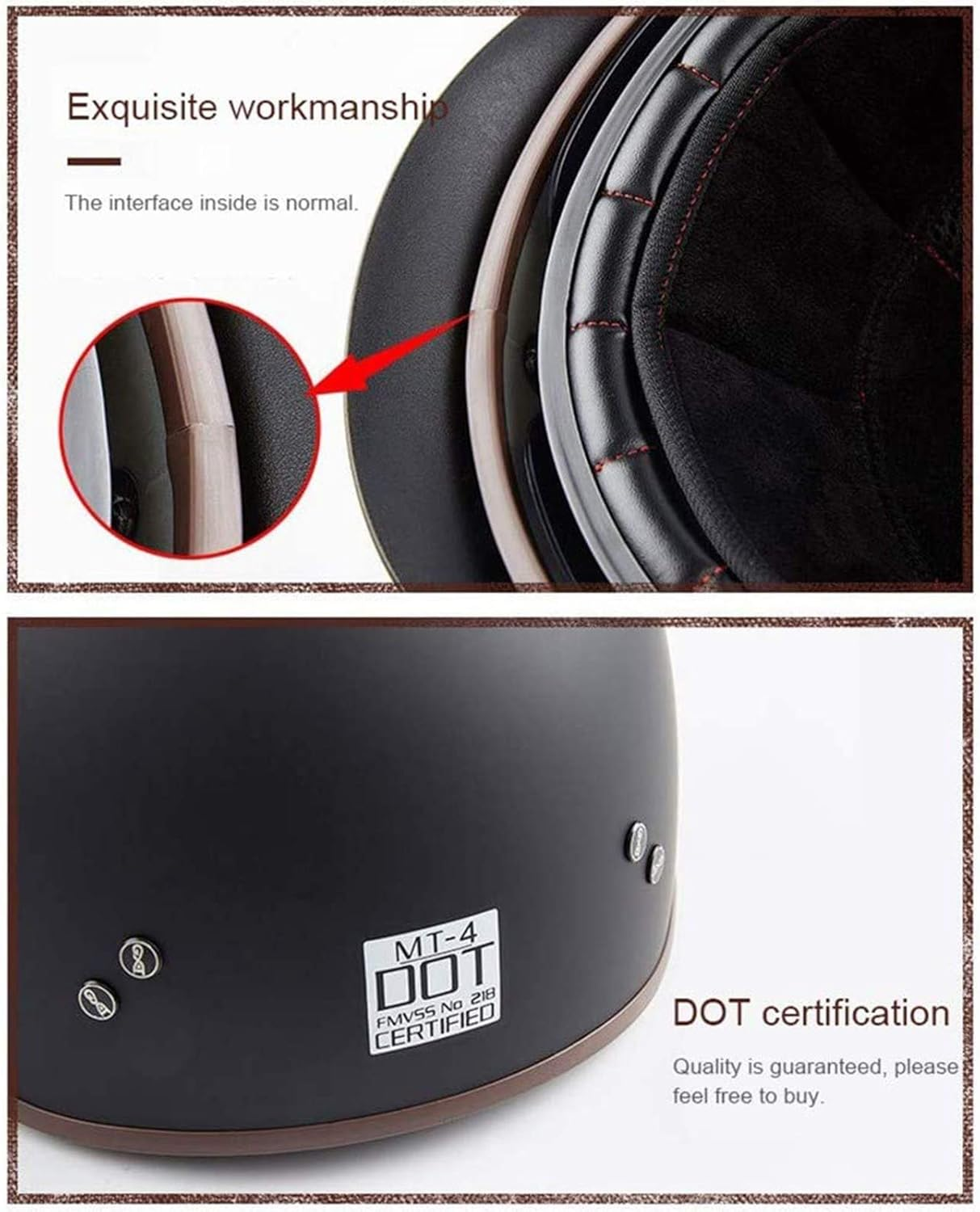 Classic Half Motorcycle Helmet Cruiser Chopper Biker Black ECE/DOT Approved Adult Motorbike Scooter Helmet for Men and Women Vintage German Style Motorbike Scooter Helmet image number 2