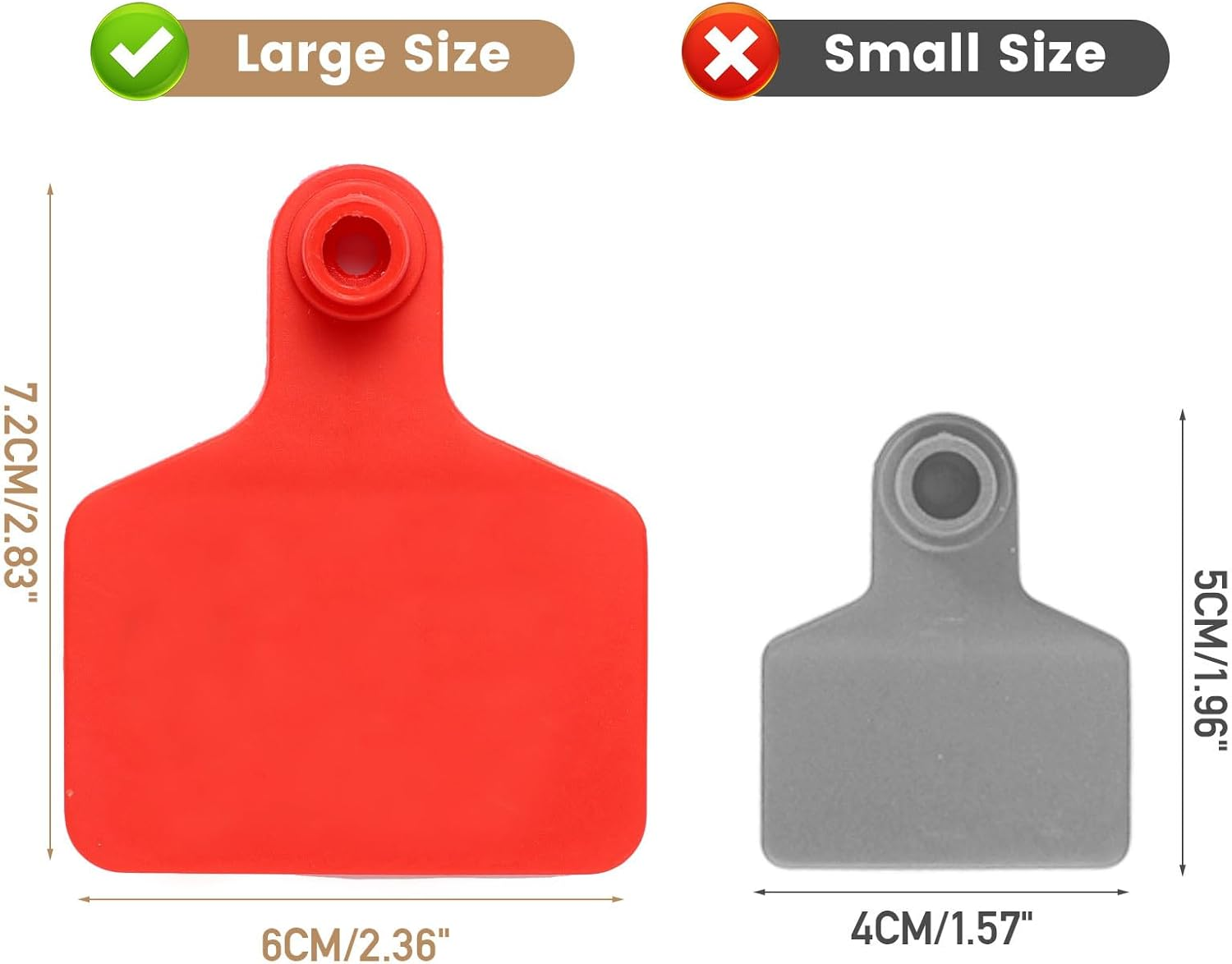 100PCS Large Plastic Livestock Ear Tags - ID Tags for Cattle, Sheep, Goats, Pigs - Red