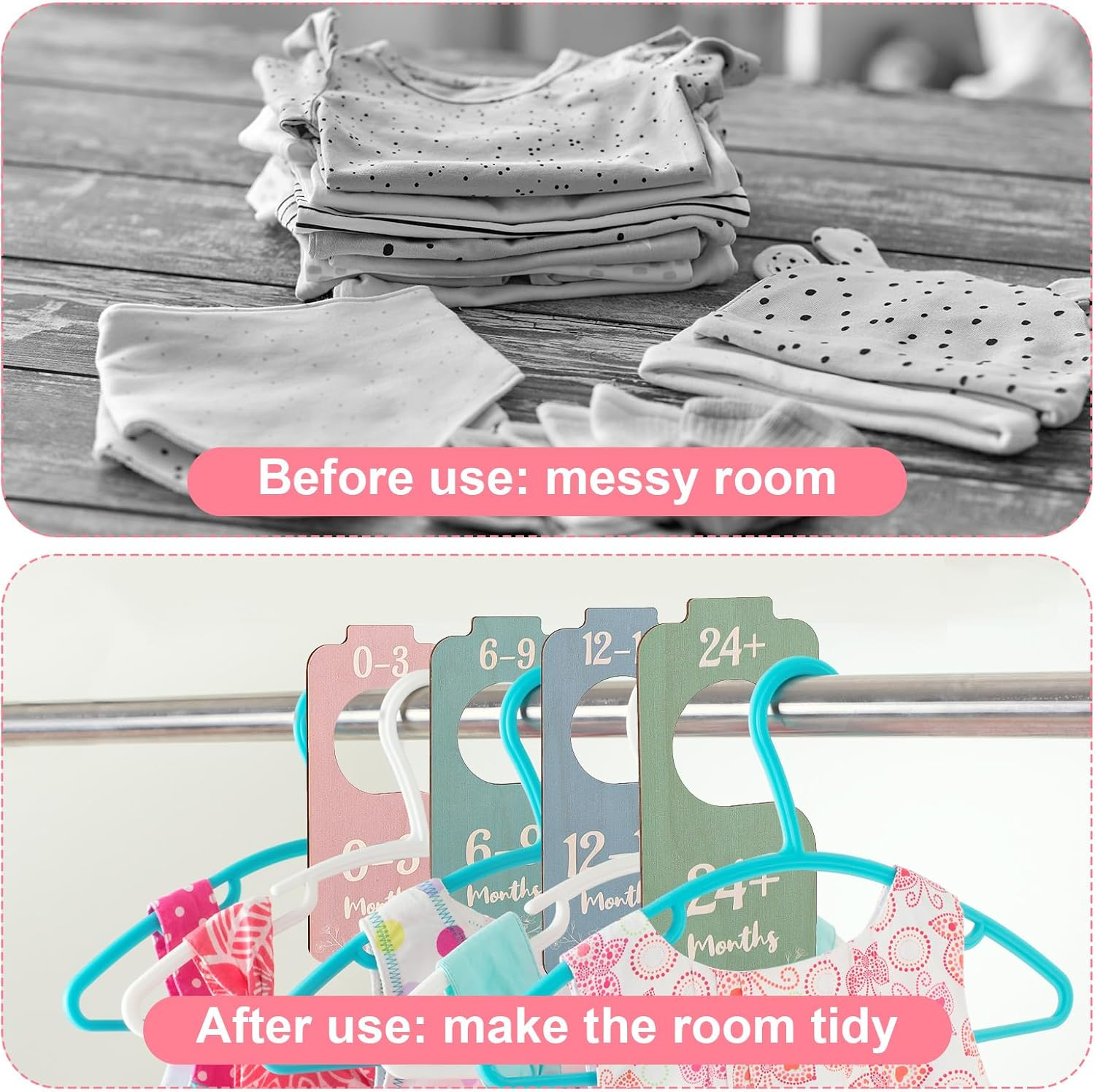 8Pcs Baby Clothes Dividers, 8 Colors Baby Wardrobe Dividers Wooden Double-Sided Baby Closet Dividers Baby Clothes Organizer Dividers Nursery Hanger Dividers from Newborn to Toddler image number 2