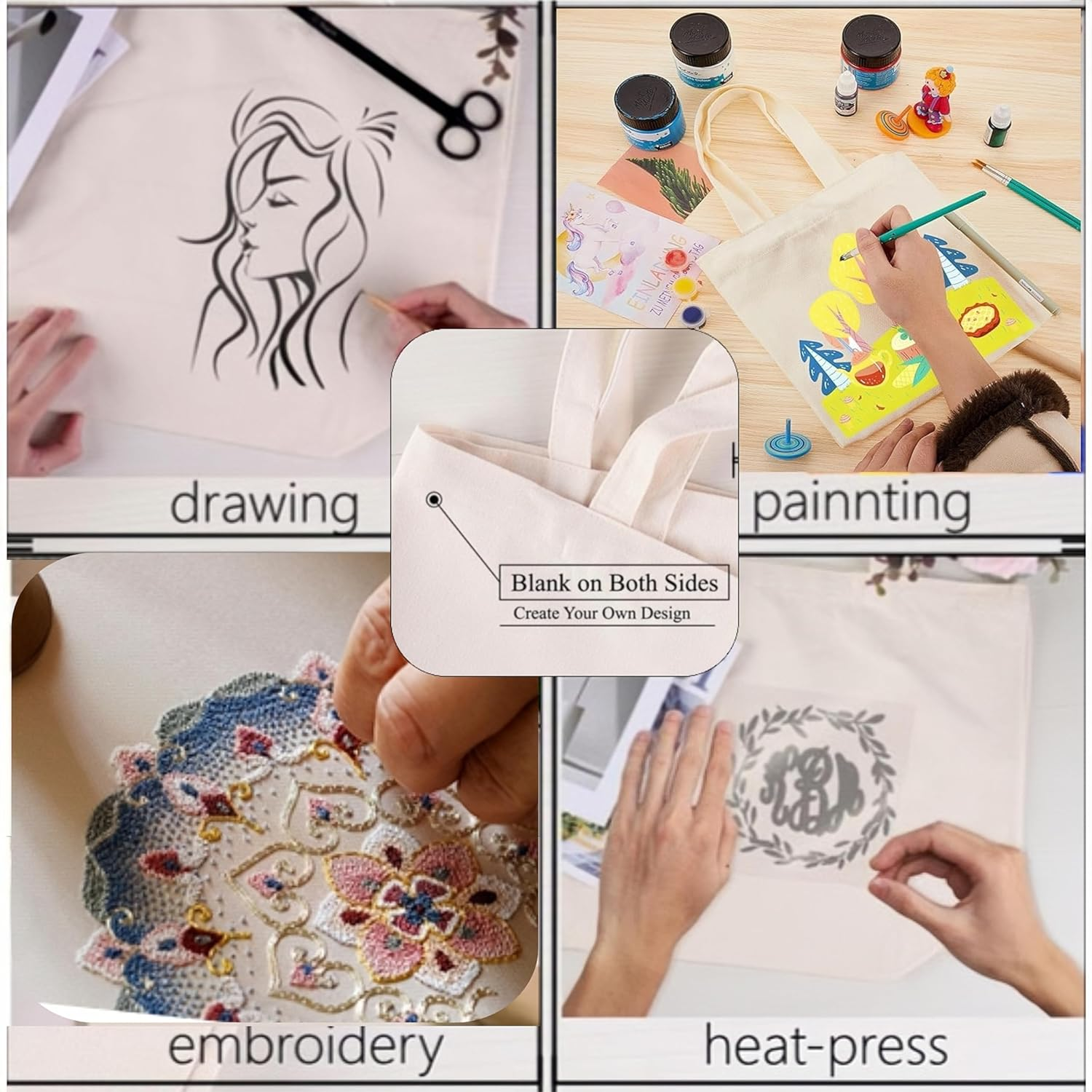 4 Pack Canvas Shopping Bags, Reusable Canvas Tote Bags, Large Shopping Bags, Lightweight and Washable, Multi-Purpose Blank Canvas Bags for Shopping, Grocery, DIY, Gift Bags, Etc. image number 2