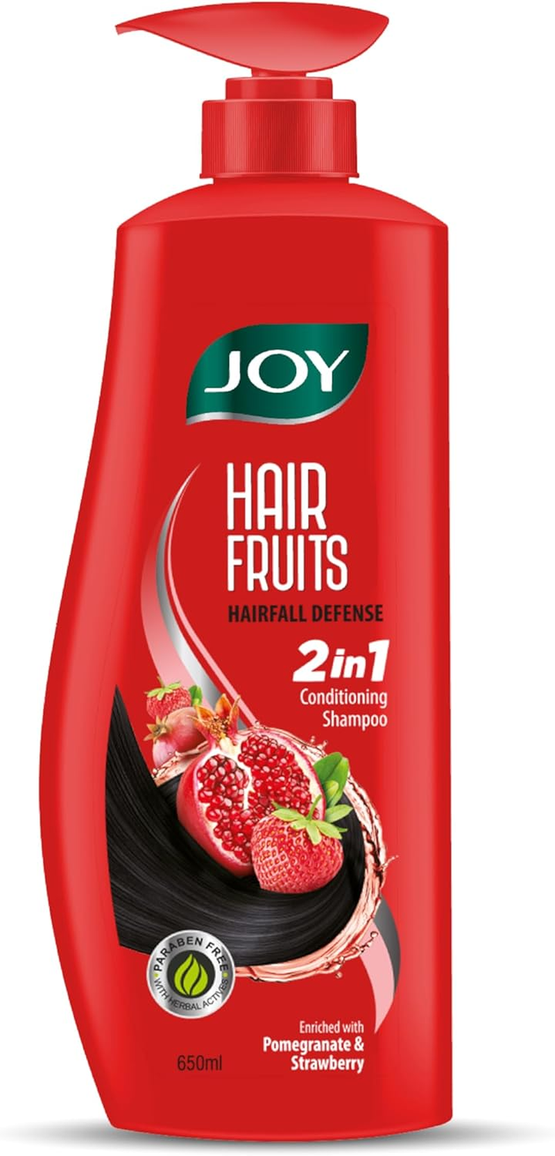 Joy Hair Fruits Hairfall Defense Conditioning Shampoo Enriched with Pomegranate & Strawberry, 650 Ml image number 6