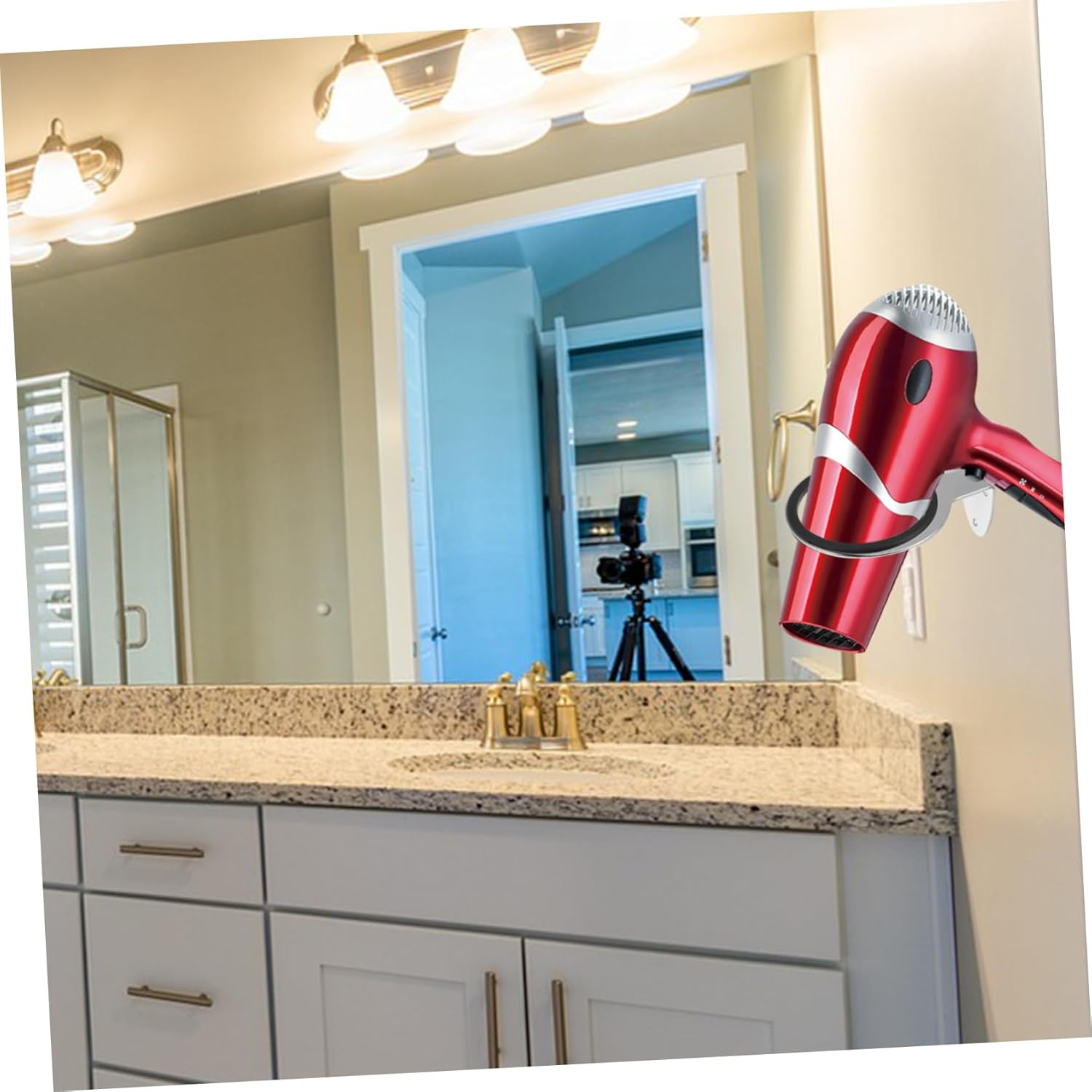 Minkissy Hair Dryer Holder Stand Wall Mount Bracket for Hair Dryer Adhesive Hooks Heavy Duty Stylish Metal Organizer for Salon Home image number 5