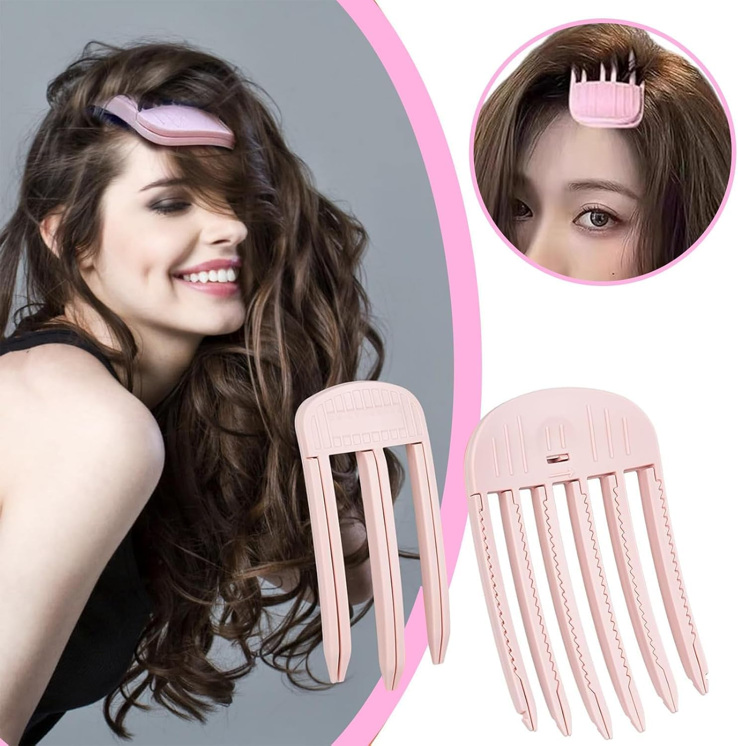 2Pcs Hair Root Lifting Combs Set,Wind Shaping Styling Combs for Fluffy Bangs,Fluffy Bangs Styling Comb, Wind-Sweat Styling Comb (Pink) image number 1