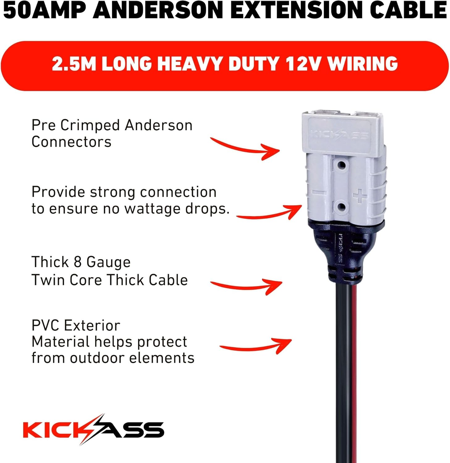Kickass 8B&S 2.5 Metre Extension Lead with Anderson Style Connectors image number 4
