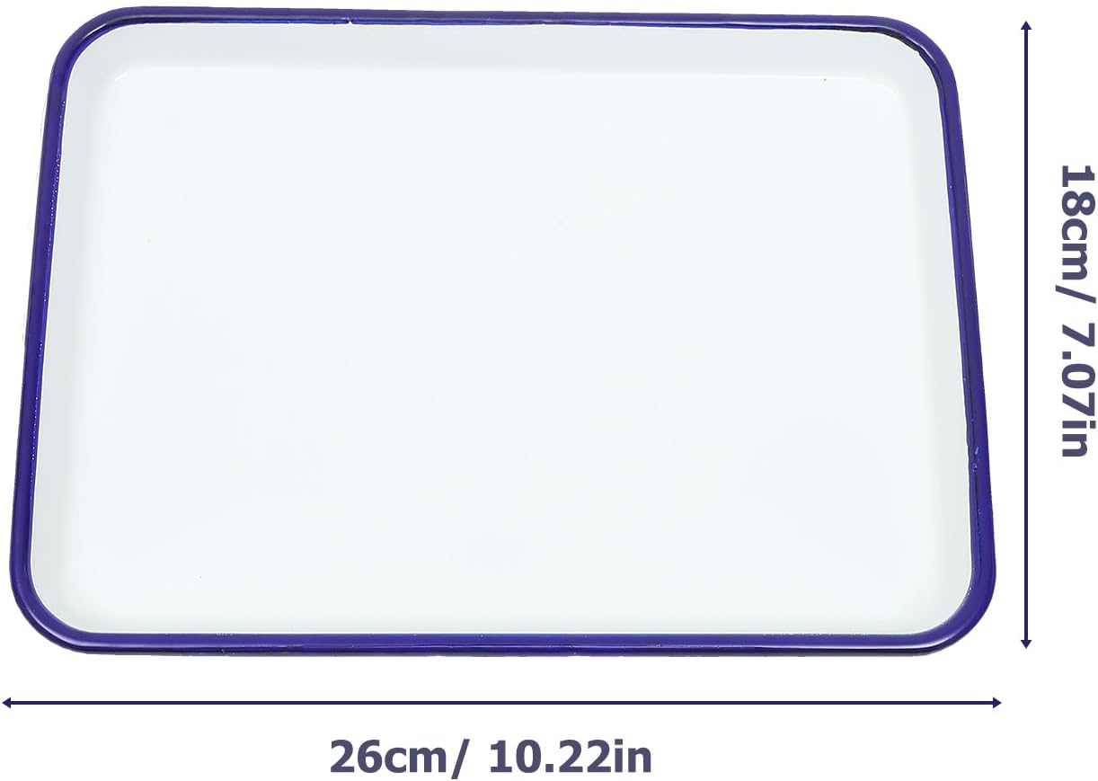 DECHOUS Enamelware Collection White Enamel Baking Cookie Sheet Pan with Blue Rim Rectangular Serving Tray Butcher Tray Dish 26X18Cm for Home Kitchen image number 4