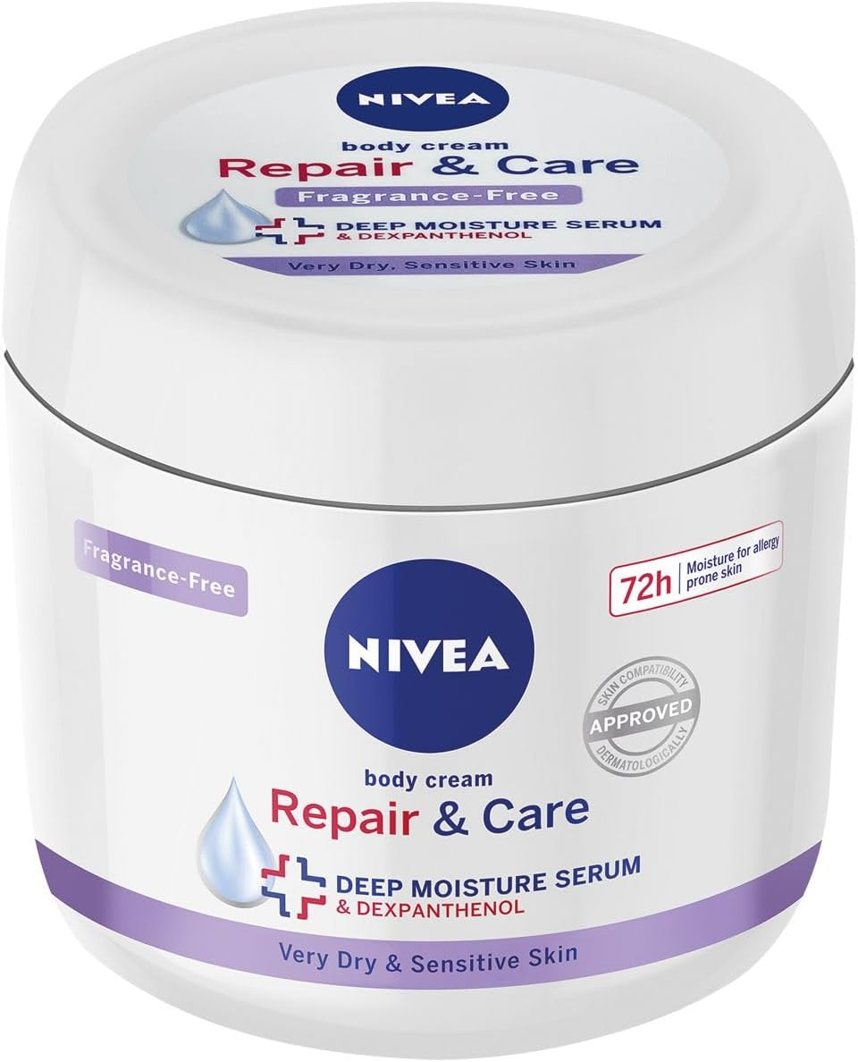 NIVEA Body Repair & Care Cream (400Ml Jar), Sensitive Moisturising Cream with NIVEA DEEP MOISTURE SERUM, Body Cream with Strengthening Formula, Body Cream for Dry Skin