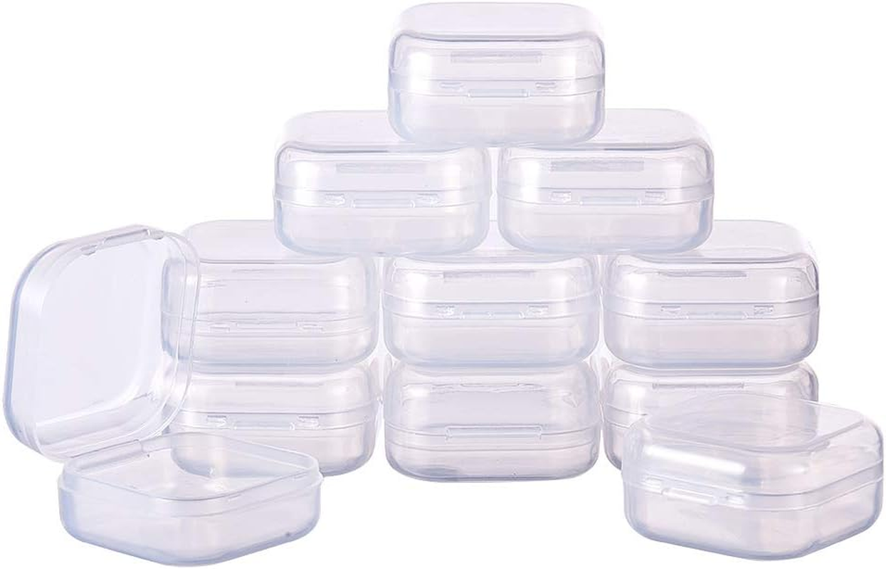 BENECREAT 4 Pack 5.2X3X1.18 Inches Large Clear Plastic Box Container Clear Storage Organizer with Hinged Lid for Small Craft Accessories Office Supplies Clips