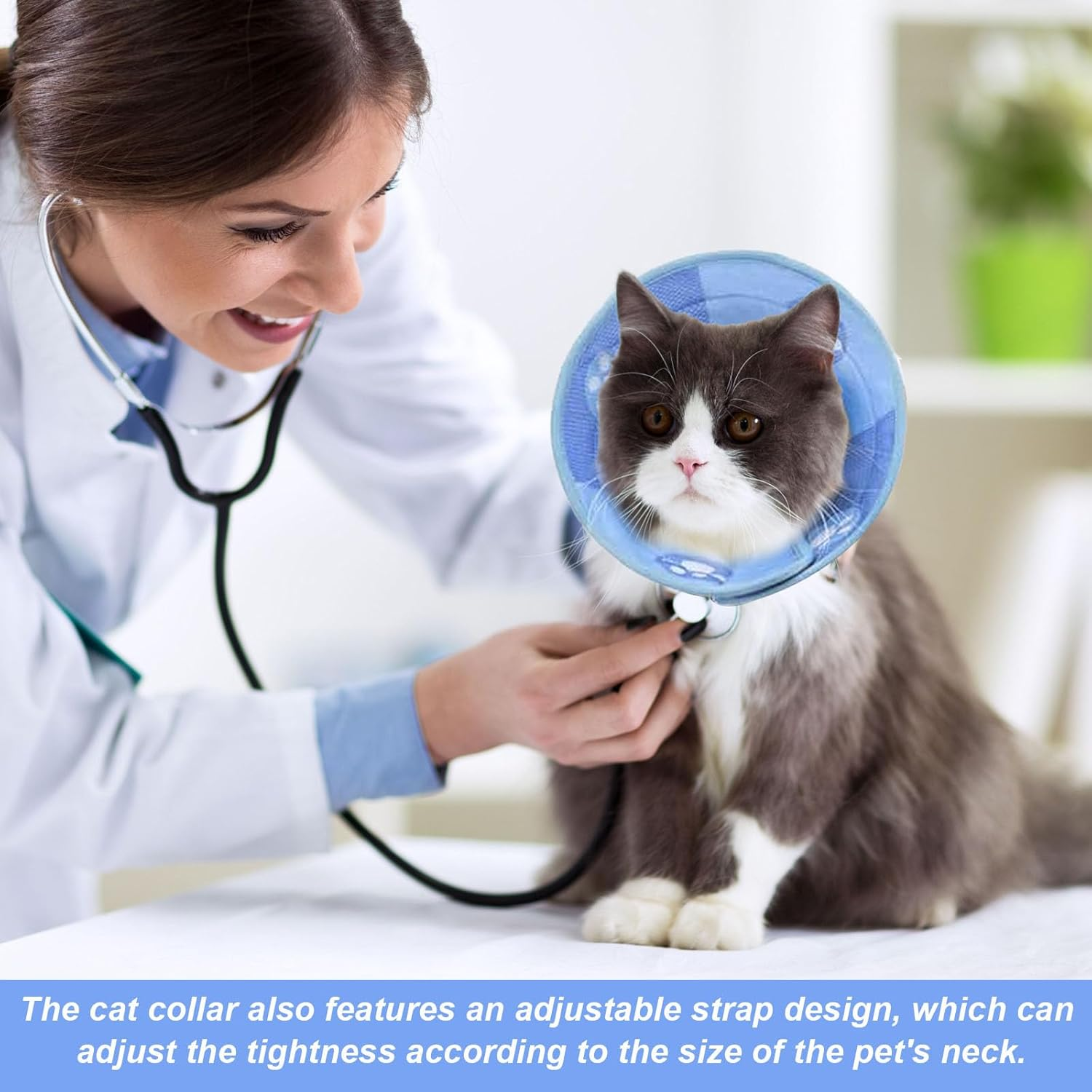 Adjustable Cat Collar, Cat, Collars for Cats, Collar for Cats, Soft Cat Collar, Cat Collar for Cats, Puppies, Prevents Licking Wounds (Blue, 14-24 Cm)