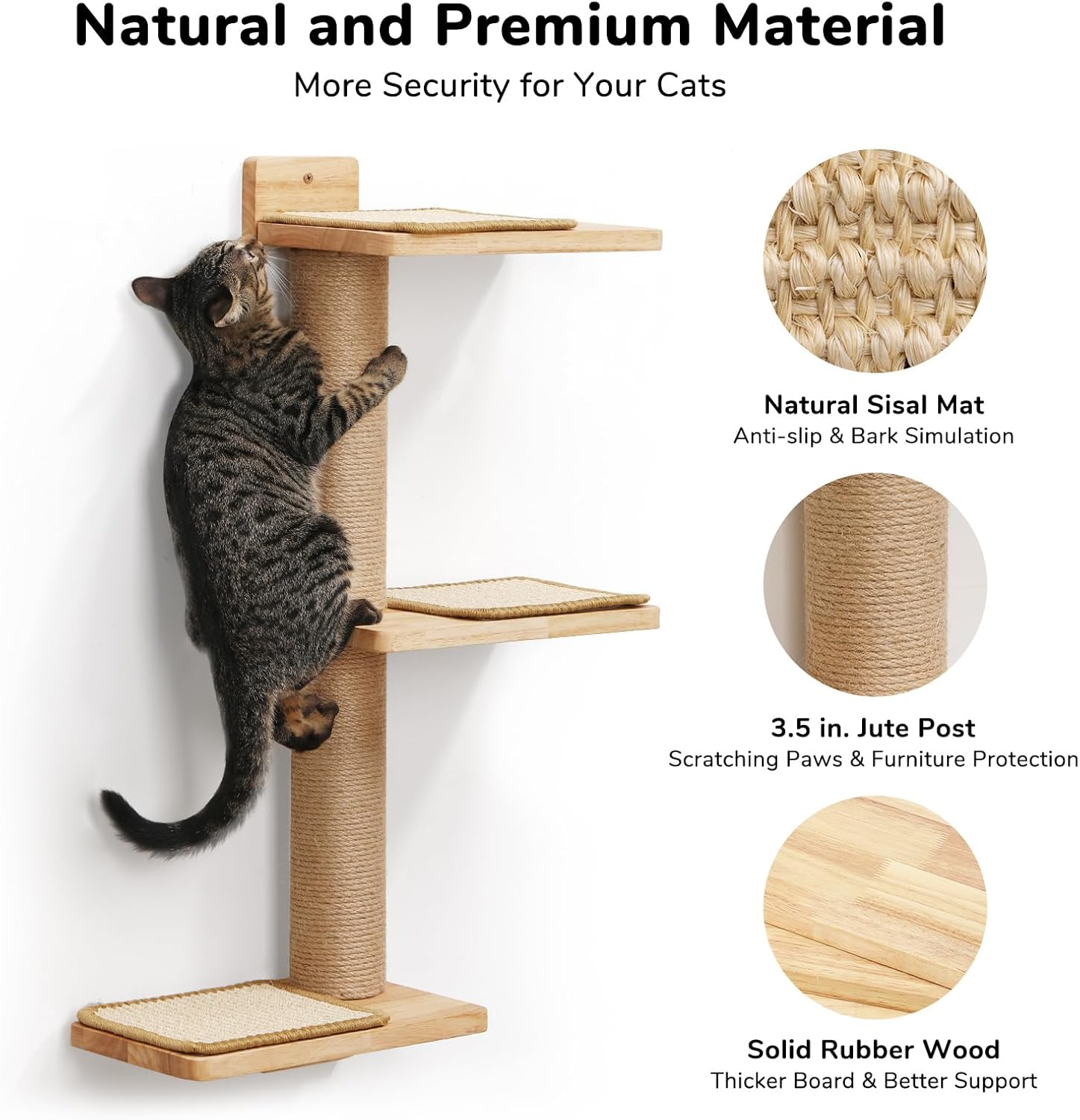 FUKUMARU Cat Wall Shelves, 3 in 1 Transformable Cats Scratching Post Wall Mounted, DIY Kitten Walls Jungle and Perch Platform Supplies, Suit for Climb, Play, Nap, Scratch image number 1