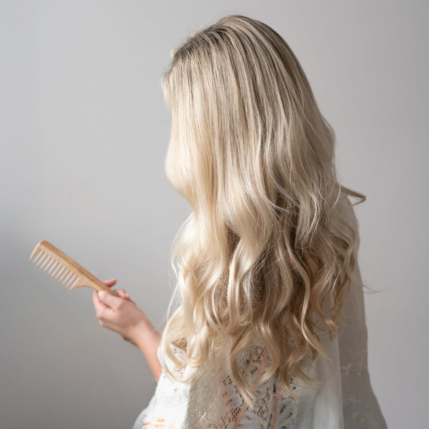 Wide Tooth Ash Wood Comb with Handle - Tek image number 2