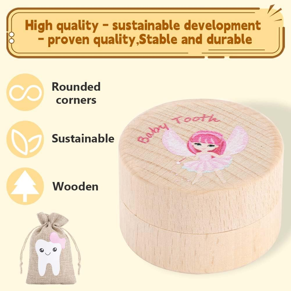 Tooth Fairy Box with Tooth Fairy Bag,Wooden Baby Keepsake Box,Baby Teeth Storage Box for Lost Teeth,Newborn Wood Case for Boys Girls Gift（Fairies） - Boy image number 5