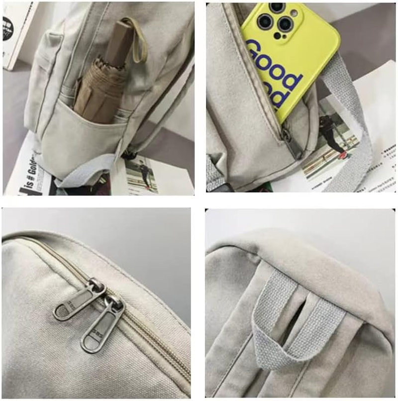 KAOBIO Canvas Backpack for Women Men Vintage Aesthetic Bags Travel Daypack Boho Hippie Grunge Backpack - Sage Green image number 2