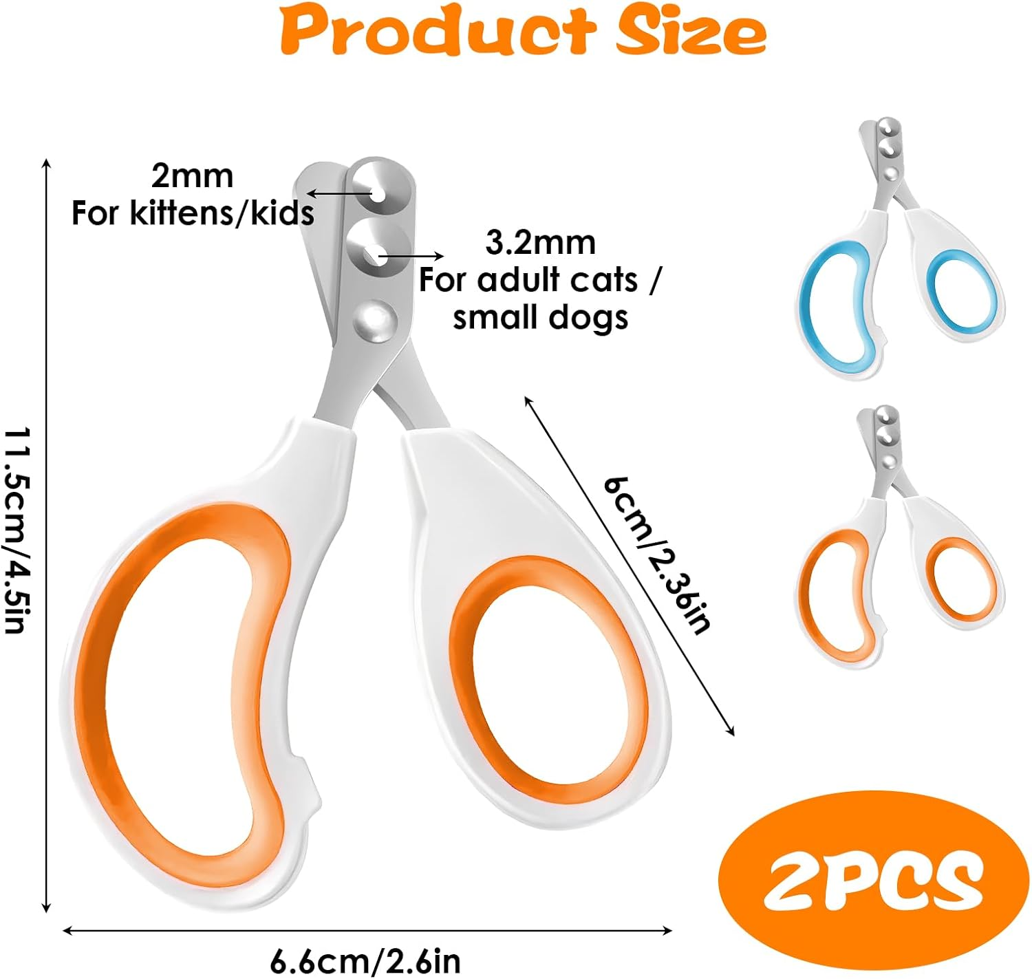 2 Pcs Cat Nail Clipper & Cat Claw Trimmer Set - Dual Hole Design for Safe & Precise Grooming, Professional Cat Claw Clippers for Cats, Kittens, Dogs, Puppies, Rabbits, Birds & Hamsters image number 2