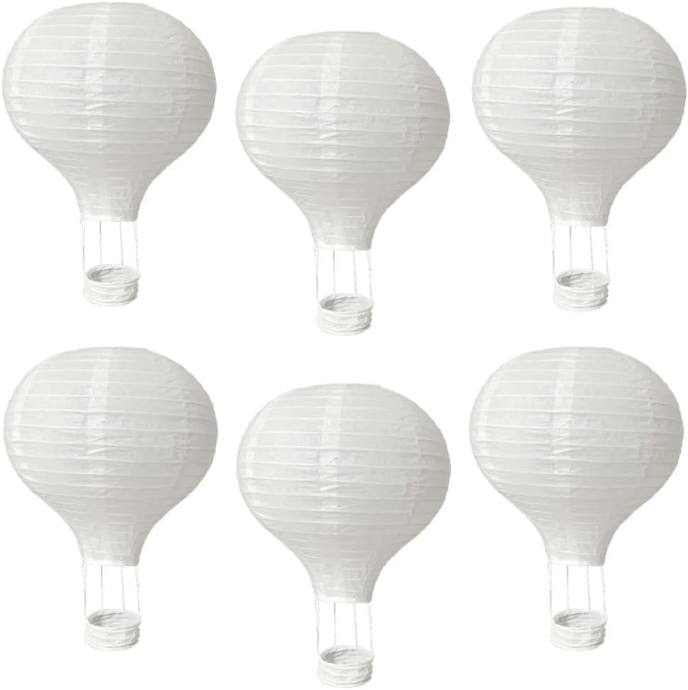 (6 Packs) 12-Inch White Paper Lanterns Decorative Chinese/Japanese Hanging round Paper Lanterns Lamp for Birthday, Wedding, Christmas Xmas, Bridal, Home Decor, Party Decoration (Hot Air Balloon) image number 3