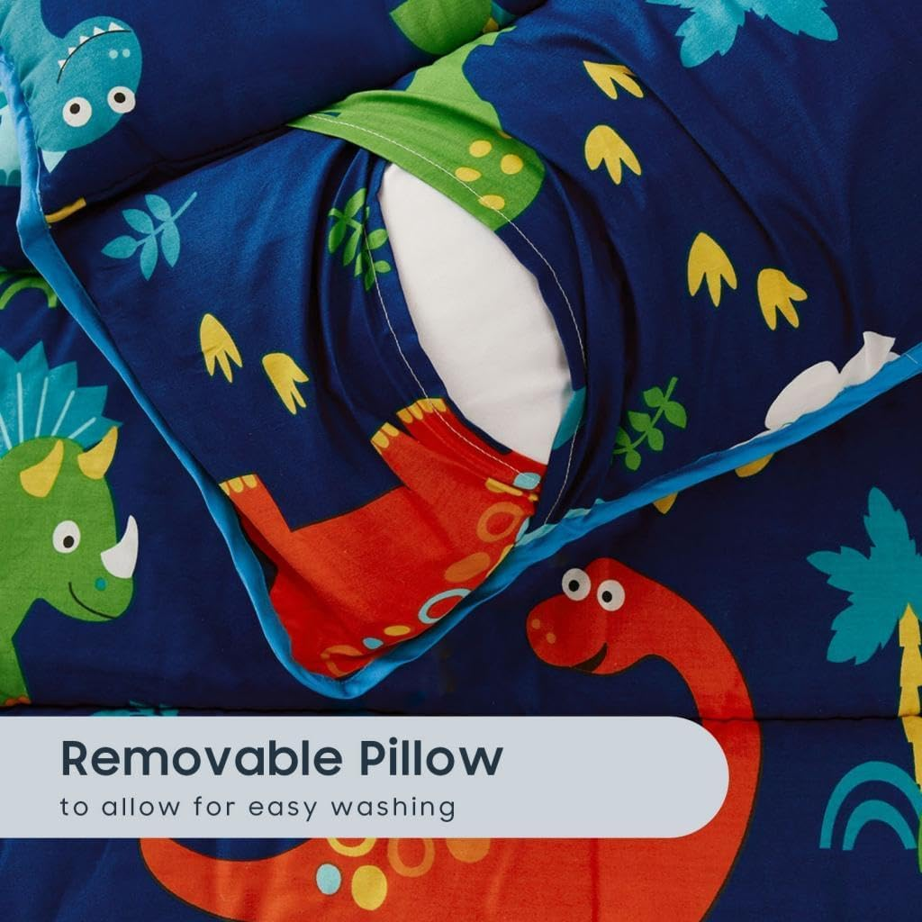 Wake in Cloud - Toddler Nap Mat with Pillow and Blanket, 100% Cotton Fabric, for Kids Boys Girls in Daycare Kindergarten Preschool