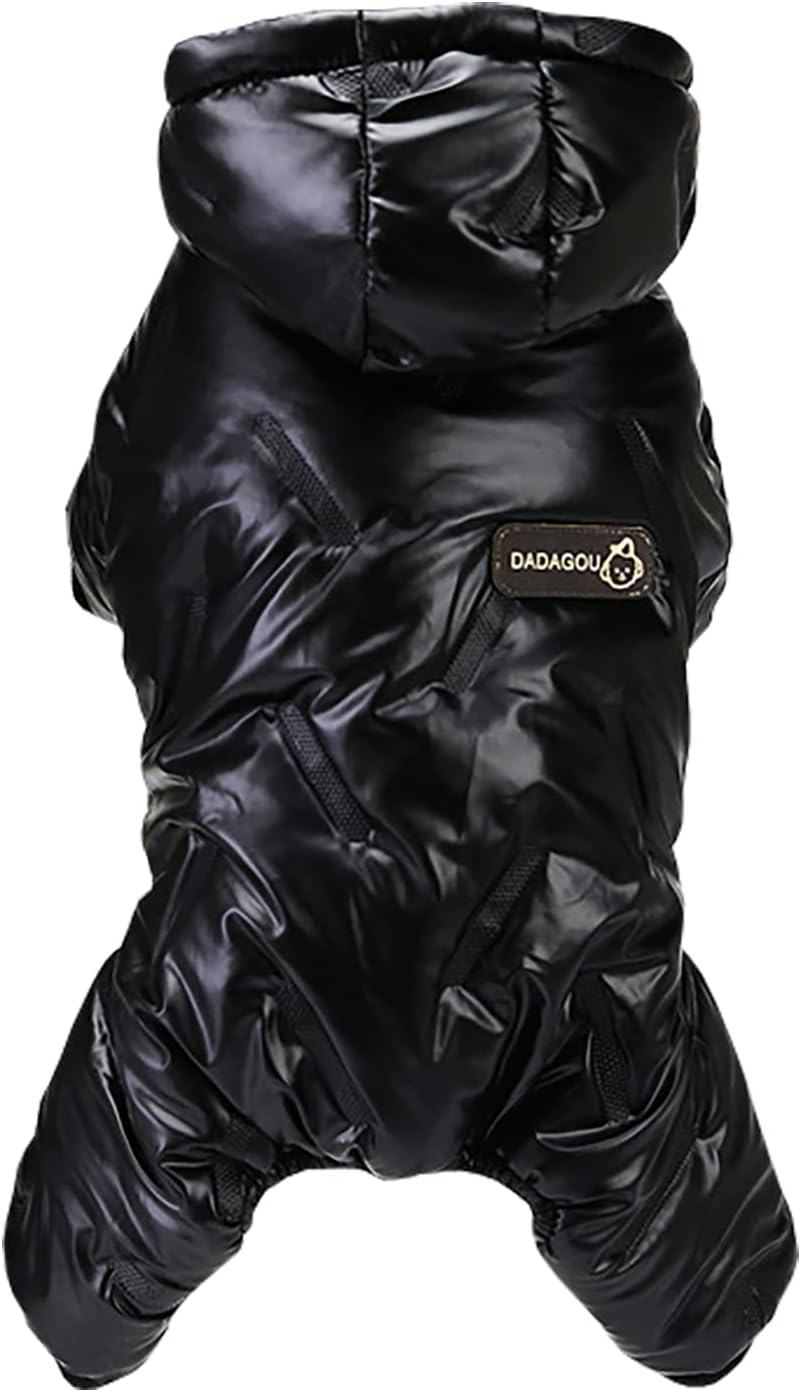 Izefia Dog Windproof Jacket - 4 Legs Warm Jumpsuit for Cold Weather, Winter Thick Clothes, Snow Proof Cotton Coat for Small Dogs, Medium Cats - Black S