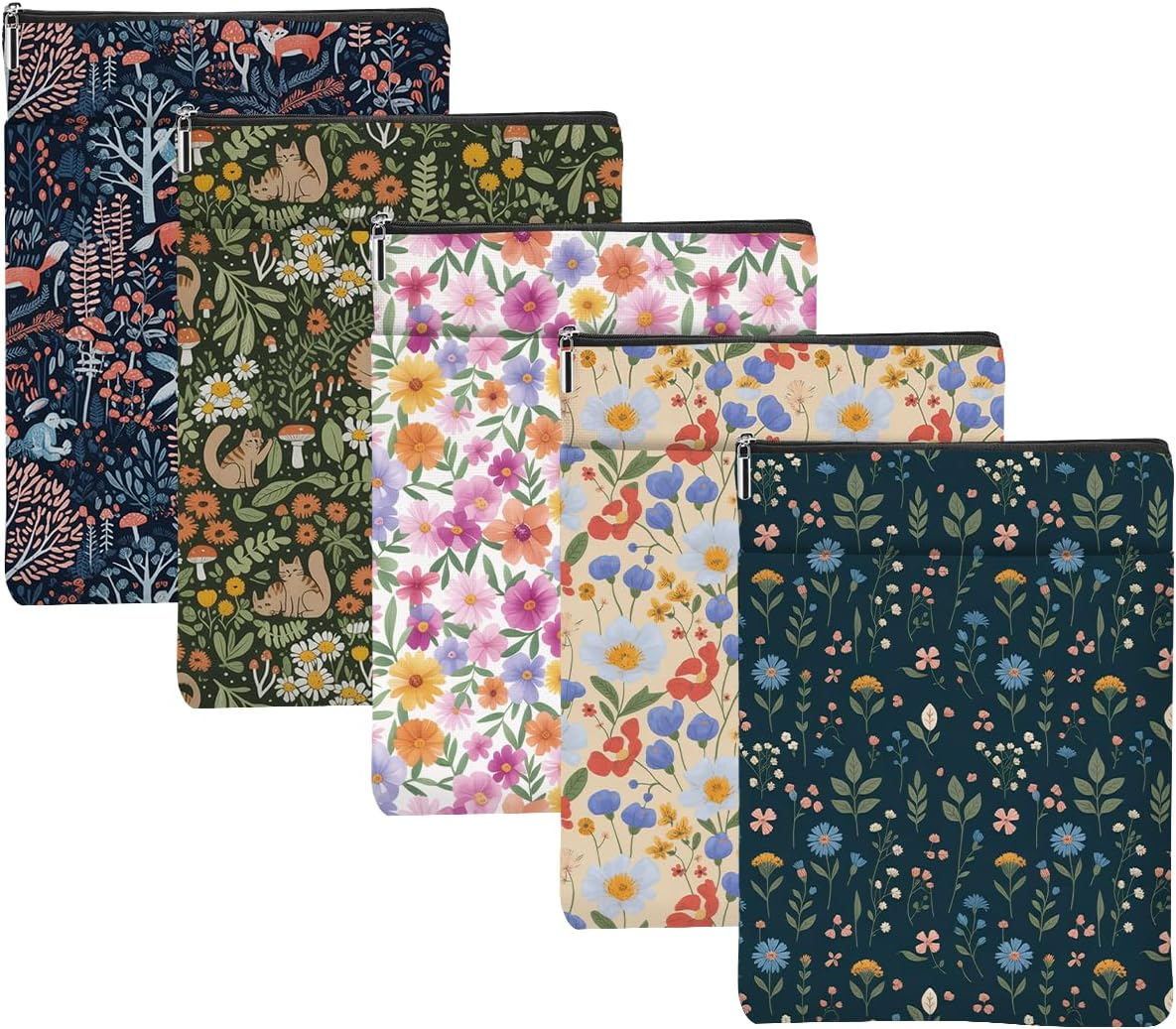 Blue Flowers Pattern Book Lovers Gifts Waterproof Book Sleeve Book Pouch Book Protector with Zipper and Front Pocket Bookcover Case for Women Best Friend Sister Book Accessories Book Club Gifts